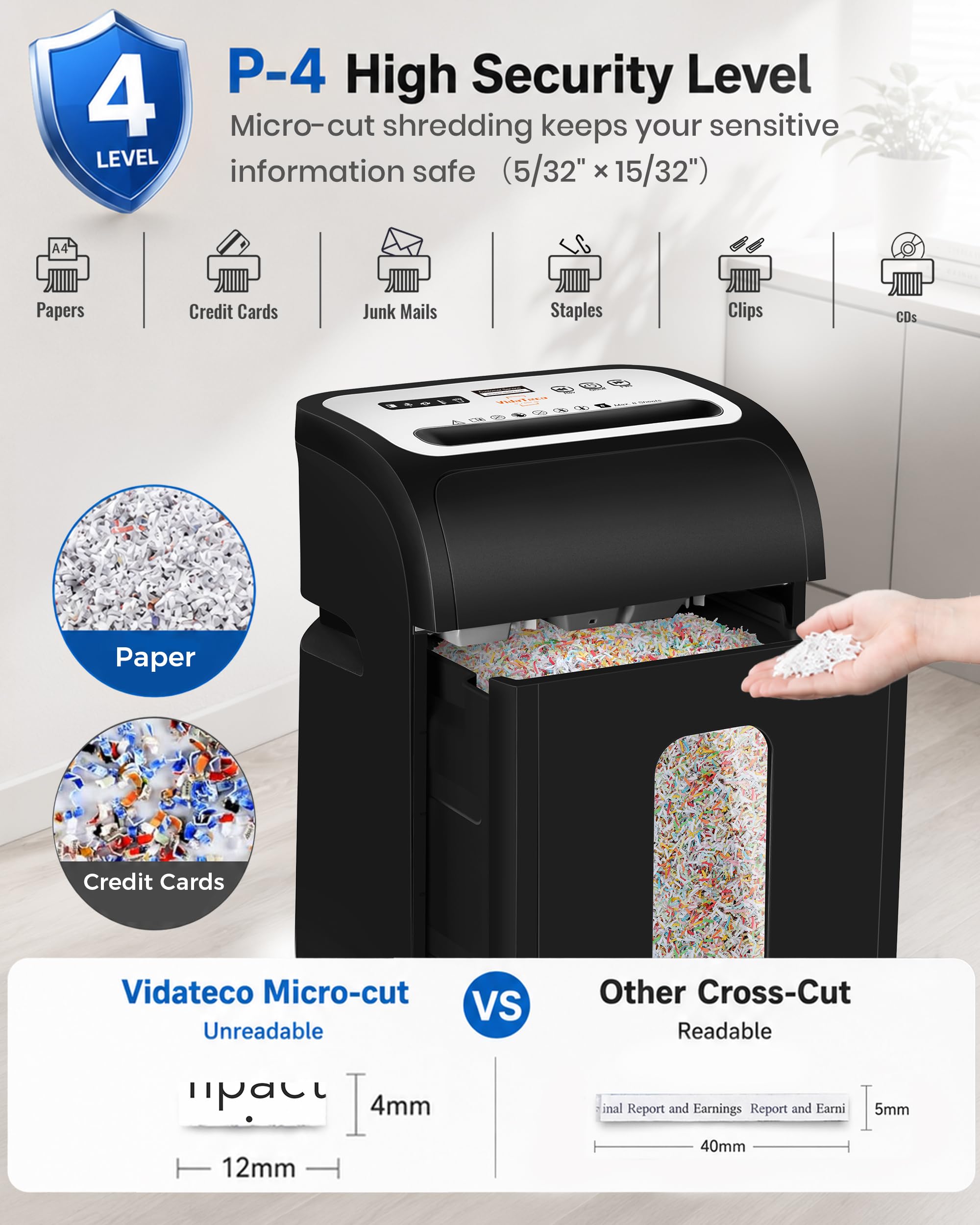 Trituradora de Papel, Destructora de Papel Microcorte (P4) de 18 Hojas (14 Hojas)