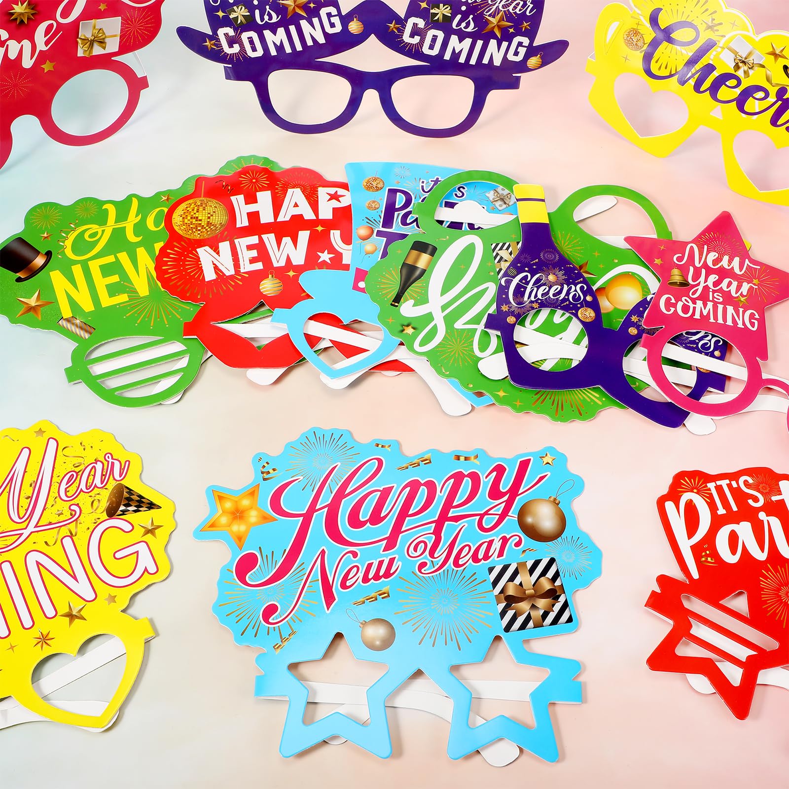 Suilung 24 Pack Happy New Year's Eve Glasses 2026 New Years Party Supplies 2026 Fancy Paper Eyeglasses Eyewear Photo Props Favors Decorations 2026(Colorful,Rainbow Style) - Image 2