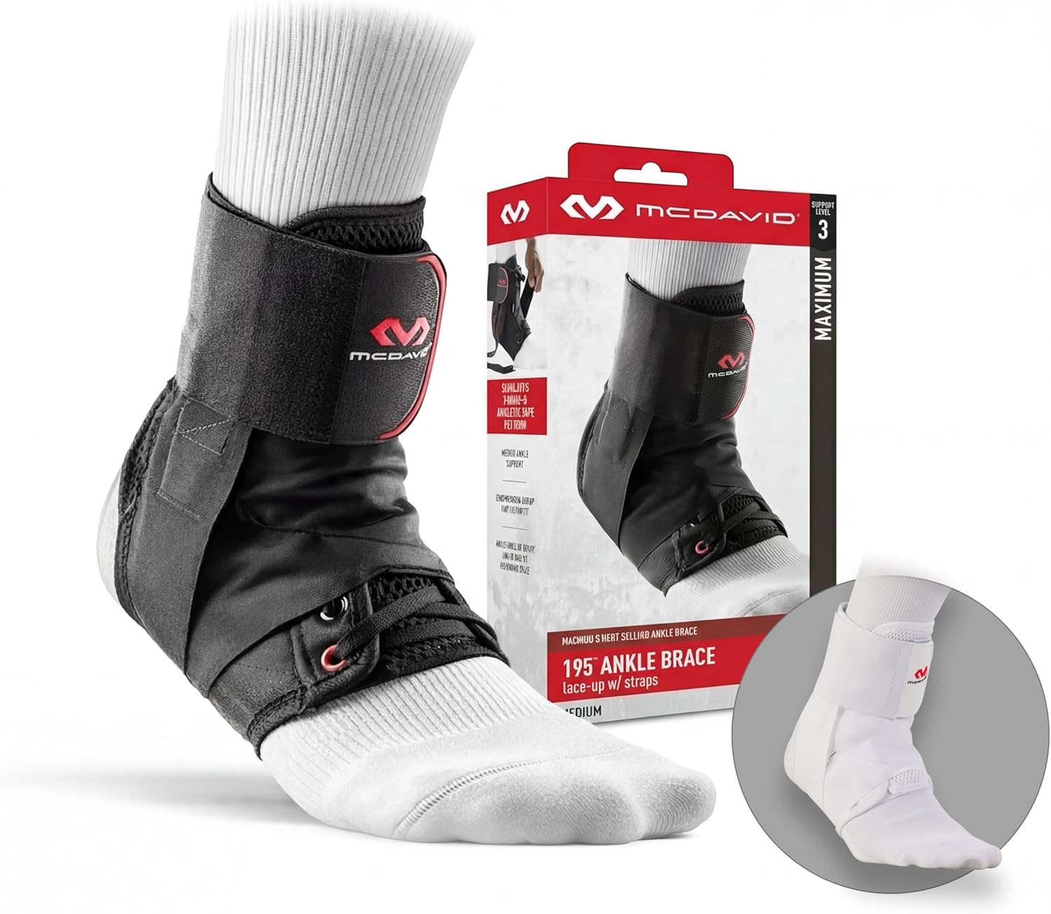 McDavid 195 Ultralight Figure-8 Ankle Brace for Sprains - Max Support, 3x Fewer Injuries, Men & Women Stabilizer