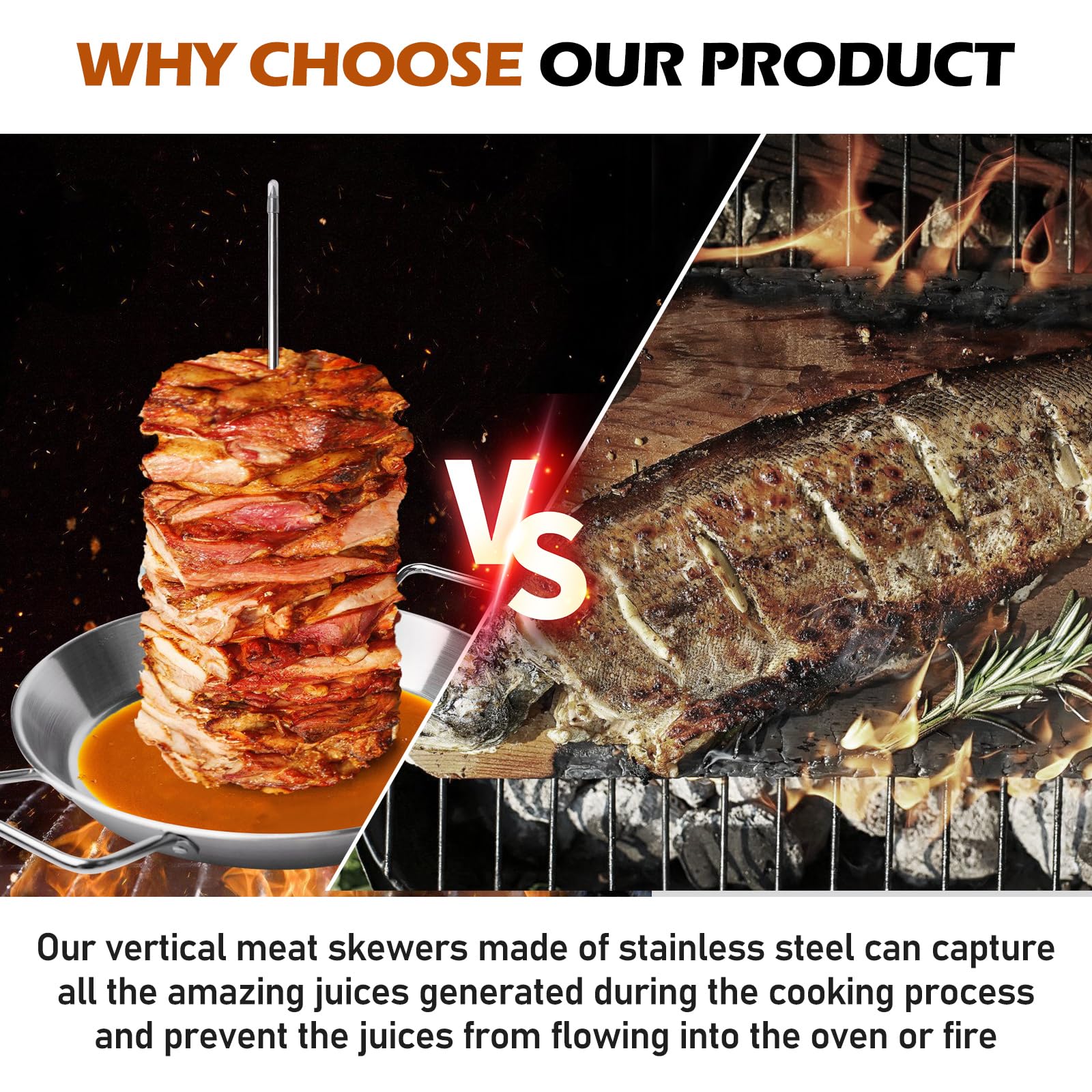 Brochette De Viande Verticale En Acier Inoxydable, Brochette Verticale En Acier Inoxydable, Brochettes Verticales Pour Barbecue Idéale Pour Pour Grill, Poulet Moyen, Steak, Kebab(8,10,12 Pouces)