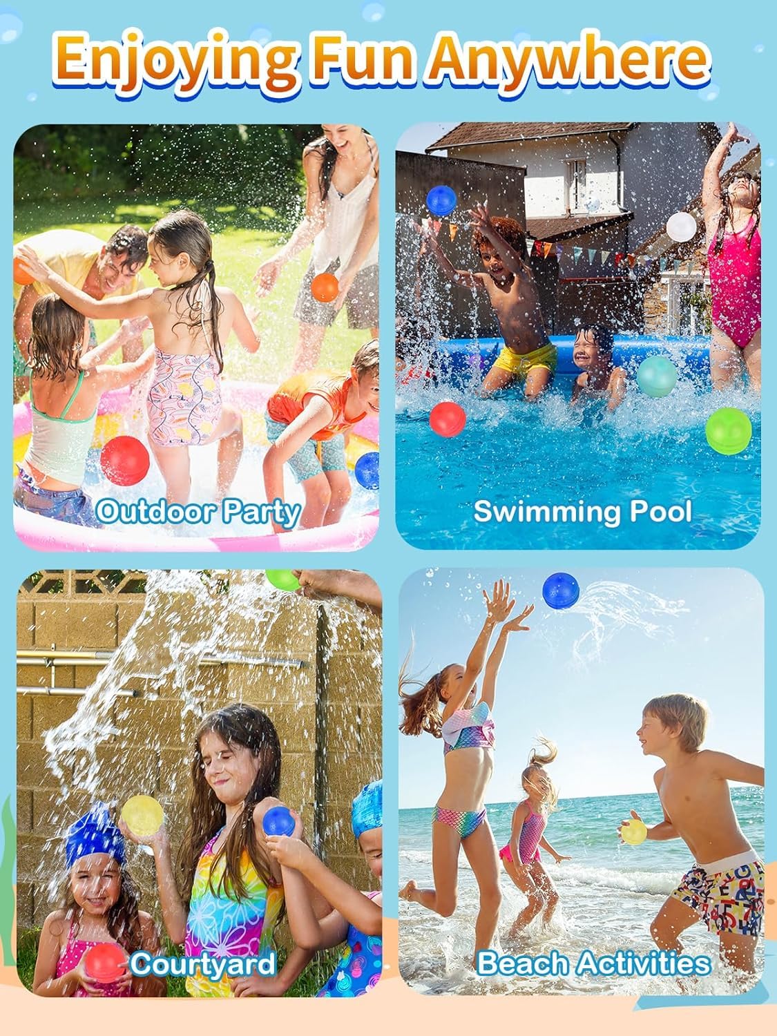 12 Stück Wasserbomben Selbstschließend Wiederverwendbar, Schnellfüller Silikon Spritzbälle für Erwachsene, Wasserbomben Silikon für Outdoor, Wasserpark,Wasserspielzeug (A)