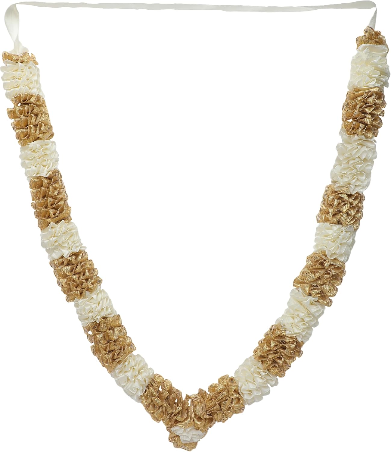 Artificial Mala Flowers Ribbon Garland Large Mala for Idol-Mala for God Pooja Sringar Article Ornament for Multipurpose Indian Traditional Festival New year Housewarming(Size:-20")(White & Orange)