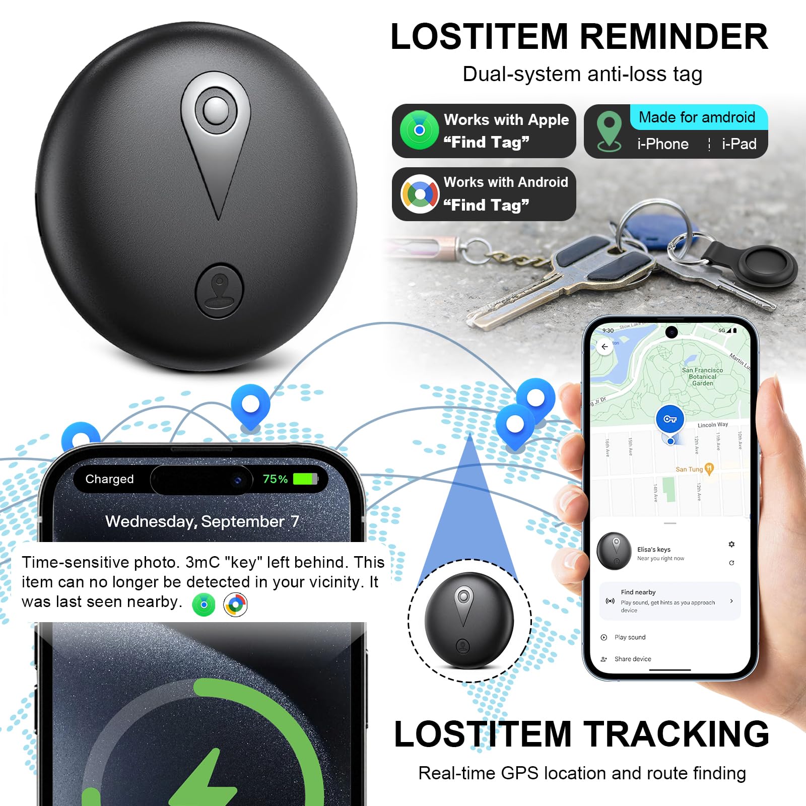 2 Mini GPS Tracker Magnetisch – Fahrzeugortung ohne monatliche Gebühr, Echtzeit-GPS-Tracker mit Smartphone-App für Android & iOS, GPS Auto Tracker, für Autos, Fahrräder, Gepäck, Haustiere,Schwarz
