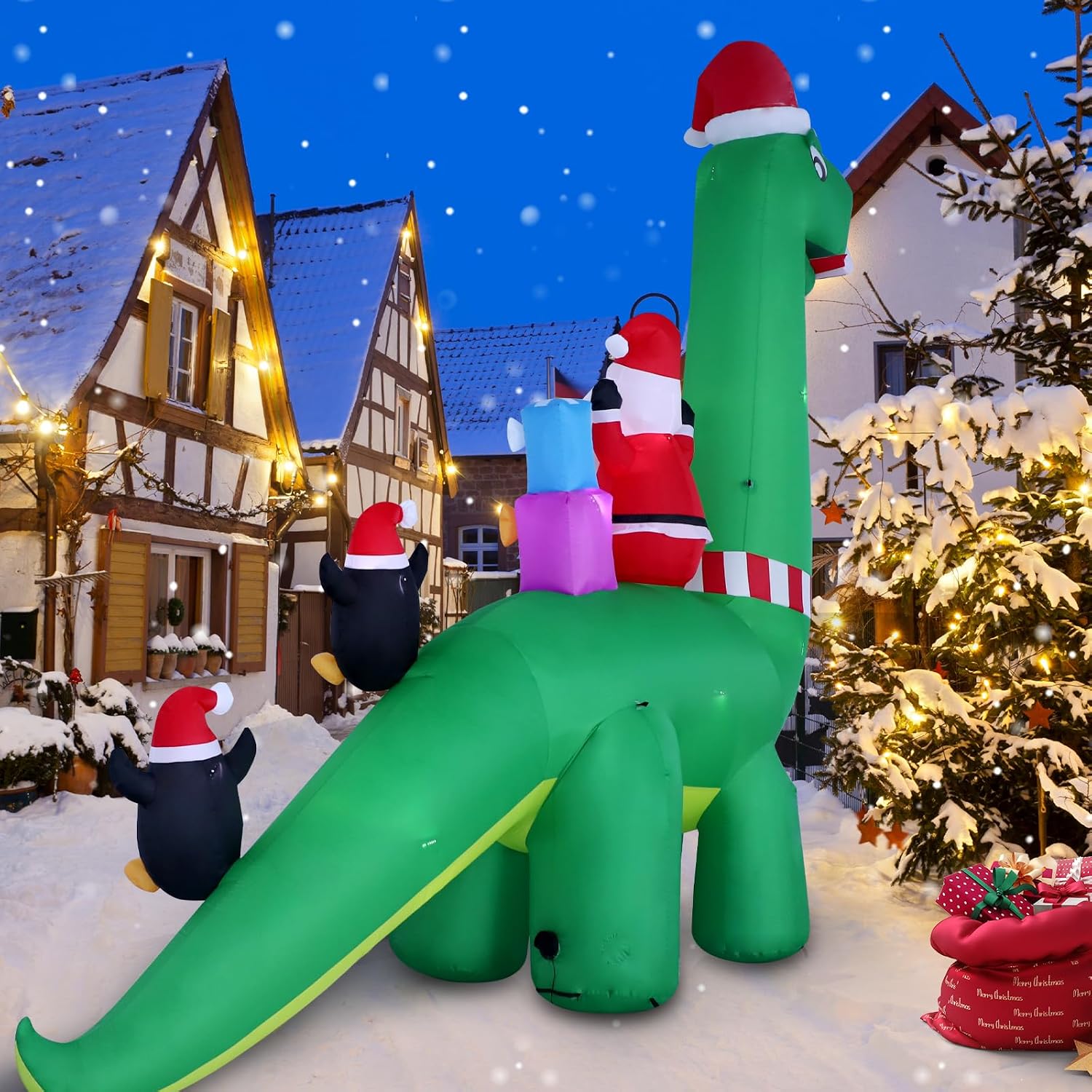 HZGDEJTG 13ft Christmas Inflatable Outdoor Decorations, Dinosaur Back Santa Claus Inflatable Decorations with LED Lights for Indoor Outdoor Patio Garden Christmas Decorations