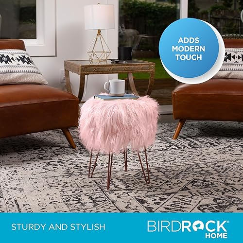 Miniatura 4 de BIRDROCK HOME Silla de tocador de piel sintética rosa, asiento acolchado compacto suave y peludo, sillas de tocador, sala de estar, dormitorio y