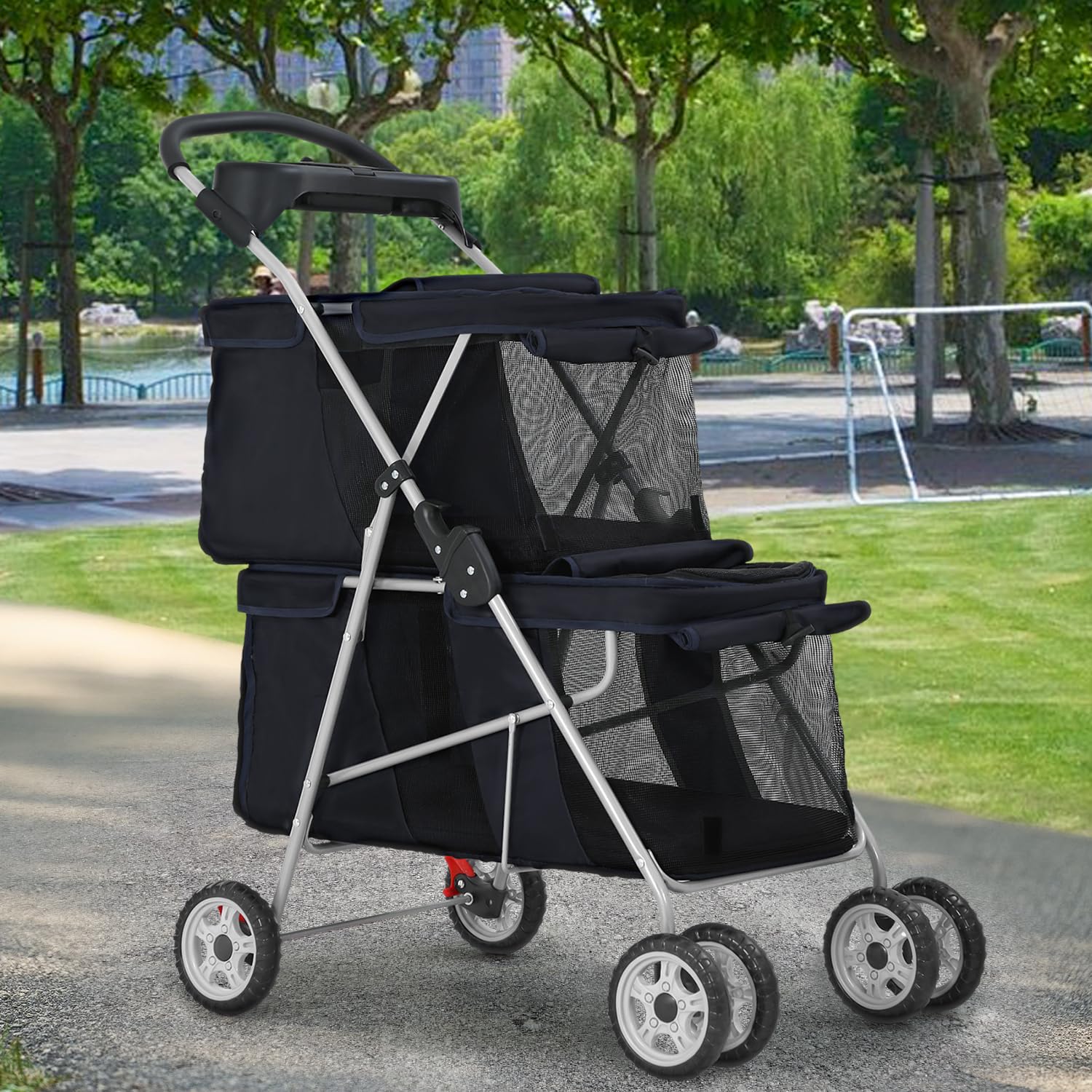 Dog Stroller Pet Stroller for Small and Medium Pets Cat Jogger Waterproof Pet Carriers with Soft Pad Lightweight Foldable Carriers for Easy Travel, Black