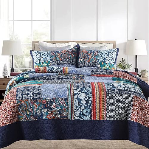 Miniatura 8 de Yvooxny Juego de edredón King reversible ligero bohemio de cachemira de algodón acolchado juego de ropa de cama de 3 piezas con fundas para todas