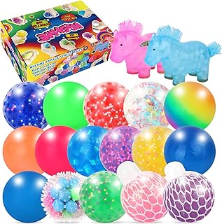 WISYME 18Pack Stress Balls Bulk for Adults and Kid, Gift Box Squishy Squeeze Squishies Ball Fidget Toys, Stress Relief Balls for Autism, Anxiety-Relief, Sensory Toy