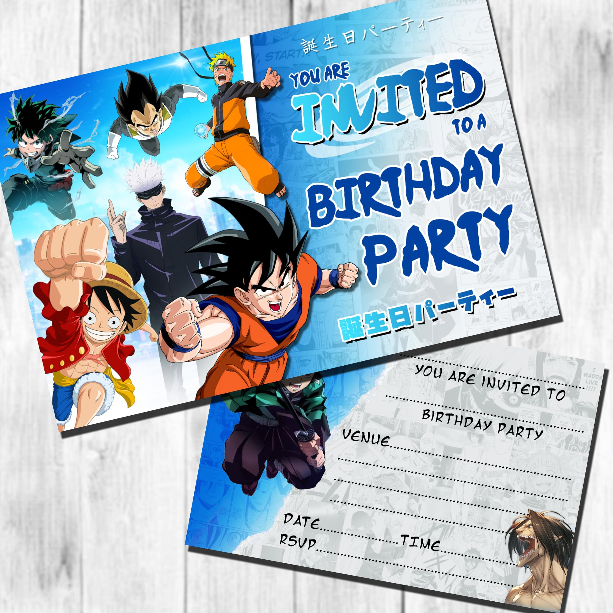 Anime Party Invitations Pack & Envelopes (Write ON) (Boys Design Pack of 12)