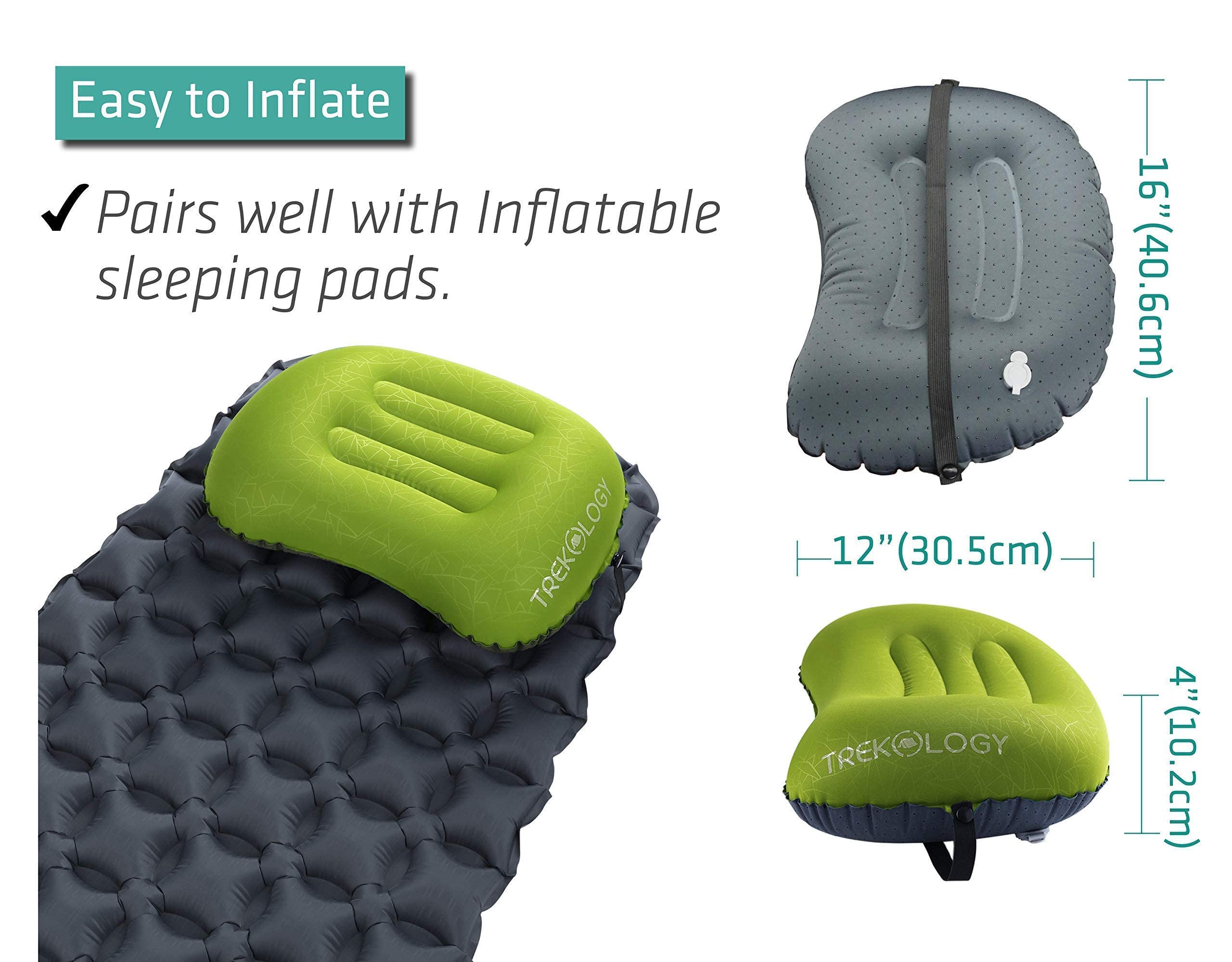 TREKOLOGY Camping Sleep Bundle - Colchoneta Inflable UL80 con Almohada Inflable Ultraligera ALUFT2 (Verde) - Colchón Ligero y Compacto para Mochilero y Almohada de Soporte y para Senderismo y Camping