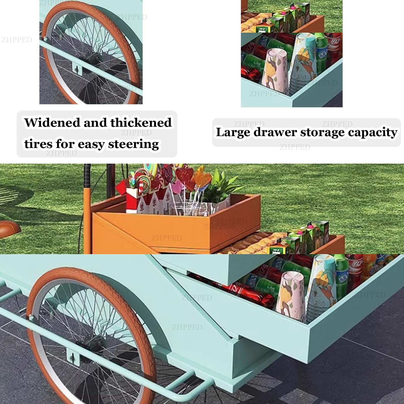 Wózek na kwiaty trójkołowy wózek vendingowy 3Wheel Retail Service & C Bike na zakupy le Food & Flower Sales Reverse Riding Utili Trike