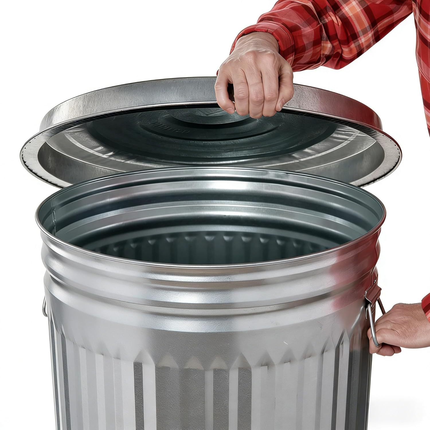 31 Gallon Galvanized Steel Trash can with lid Rodent Proof Outdoor Storage can for Yard Waste and pet Food