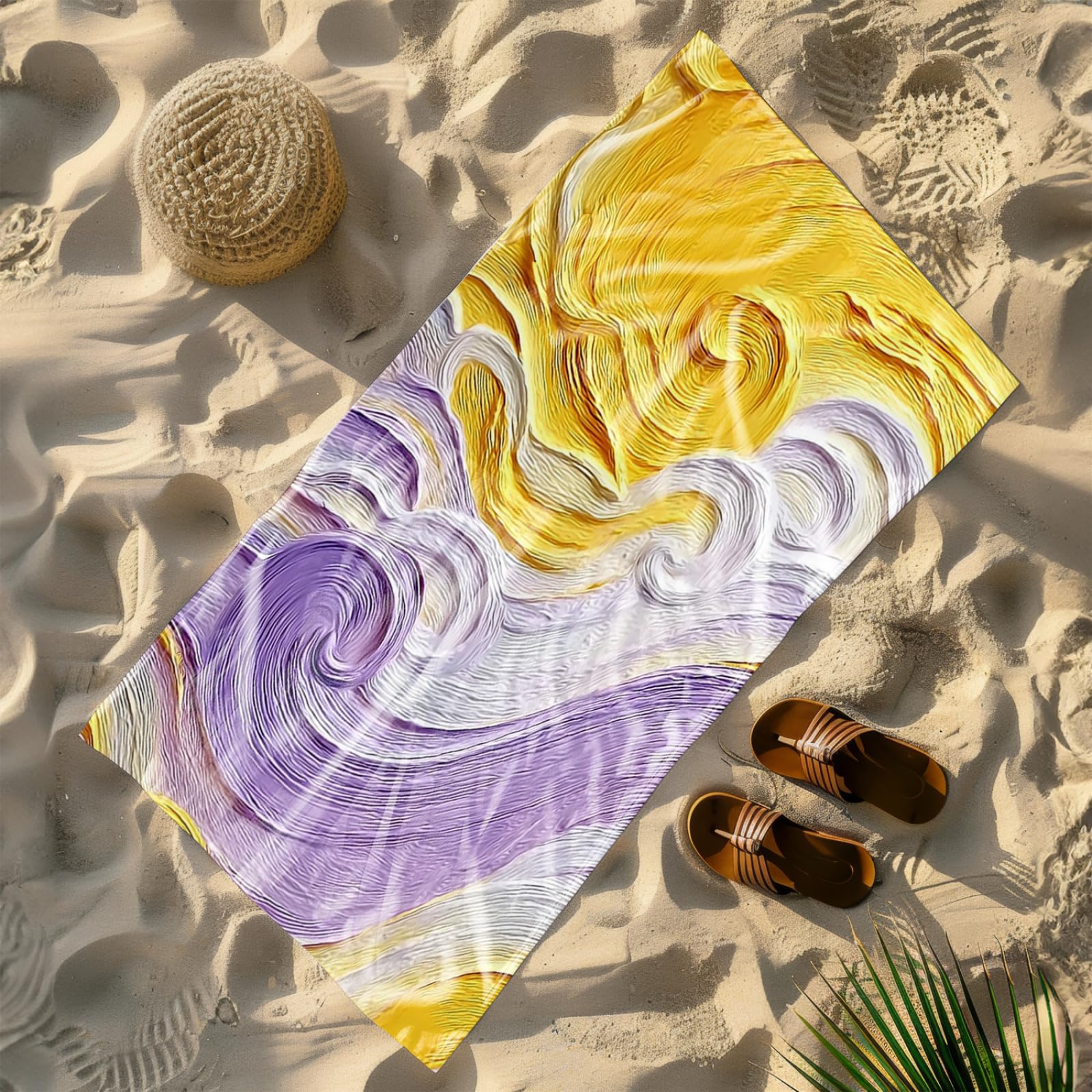 Genérico Toalla Playa 90X180 Patrón Amarillo Púrpura Grande Toallas de Playa Microfibra Ligera Secado Rápido Sin Arena para Mujer Hombre Viajes Vacaciones Natación Camping
