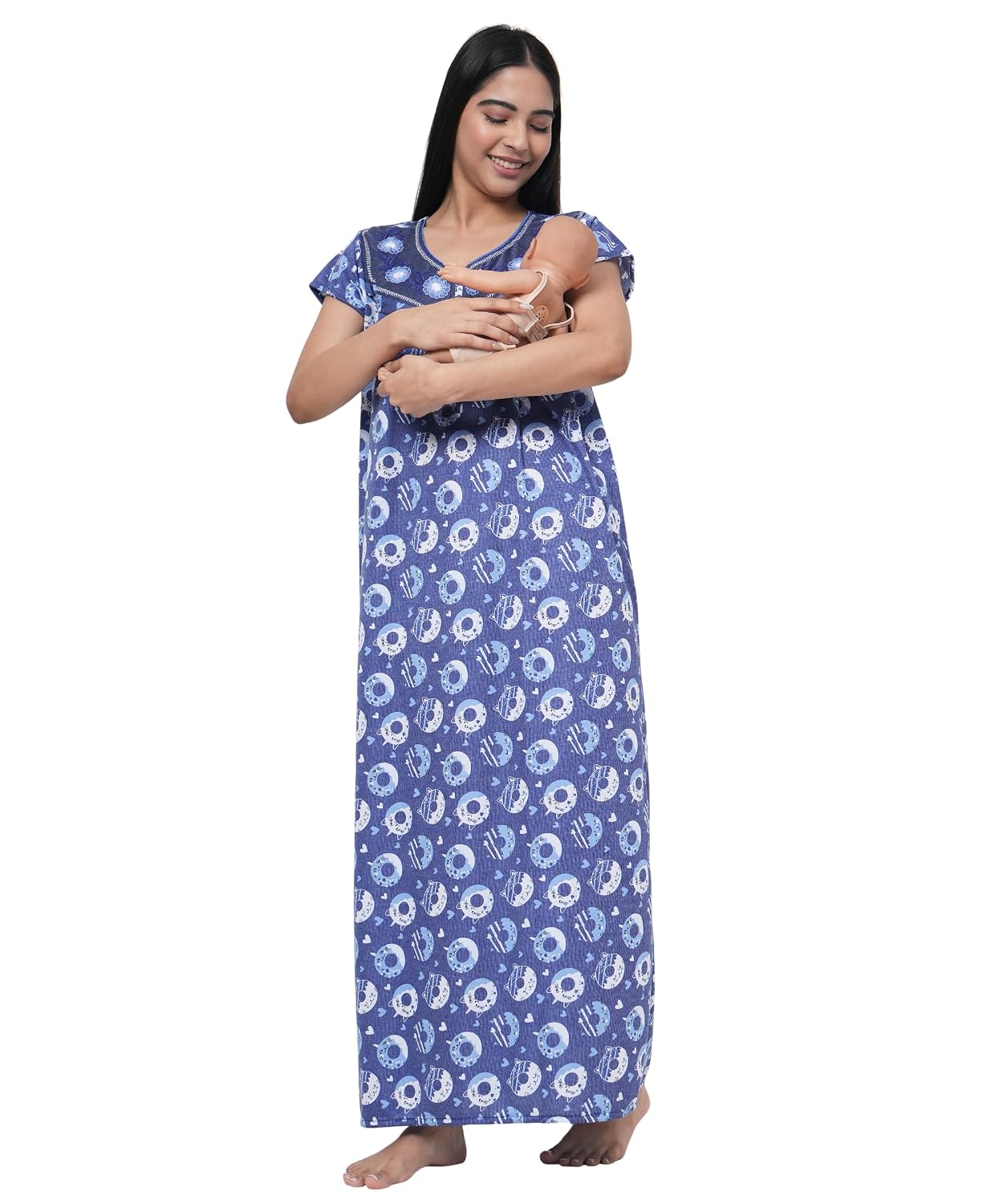 Noty ®️ Women's- Maternity | Feeding | Nursing | Nighty/Maxi/Gown- Poly Viscose Knits Fabric- Embroidery- Printed, Zip on ...