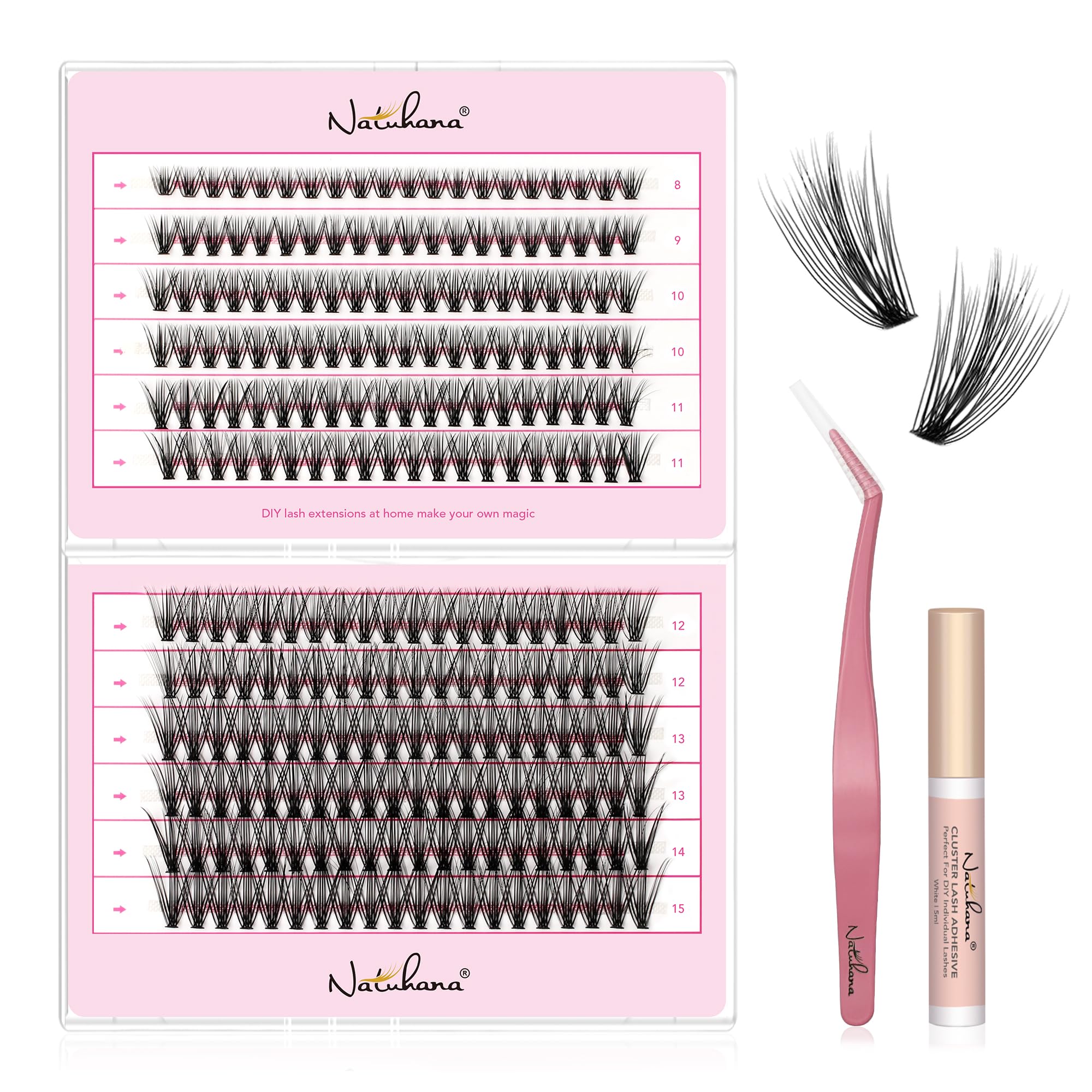 Ciglia Finte Ciuffetti, 240 PCS Ciglia Extension Kit 8-15mm Misto Naturali 0.07mm, DIY Eyelash Extension Cluster con Pinzette e Colla(30P, Nero, 8-15mm)