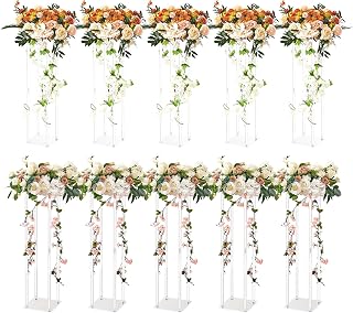 10PCS 23.6inch/60cm High Wedding Flower Stand, with Acrylic Laminate,Acrylic Vase Column Geometric Centerpiece Stands, Floral Display Rack for T-Stage Events Reception, Party Decoration Home