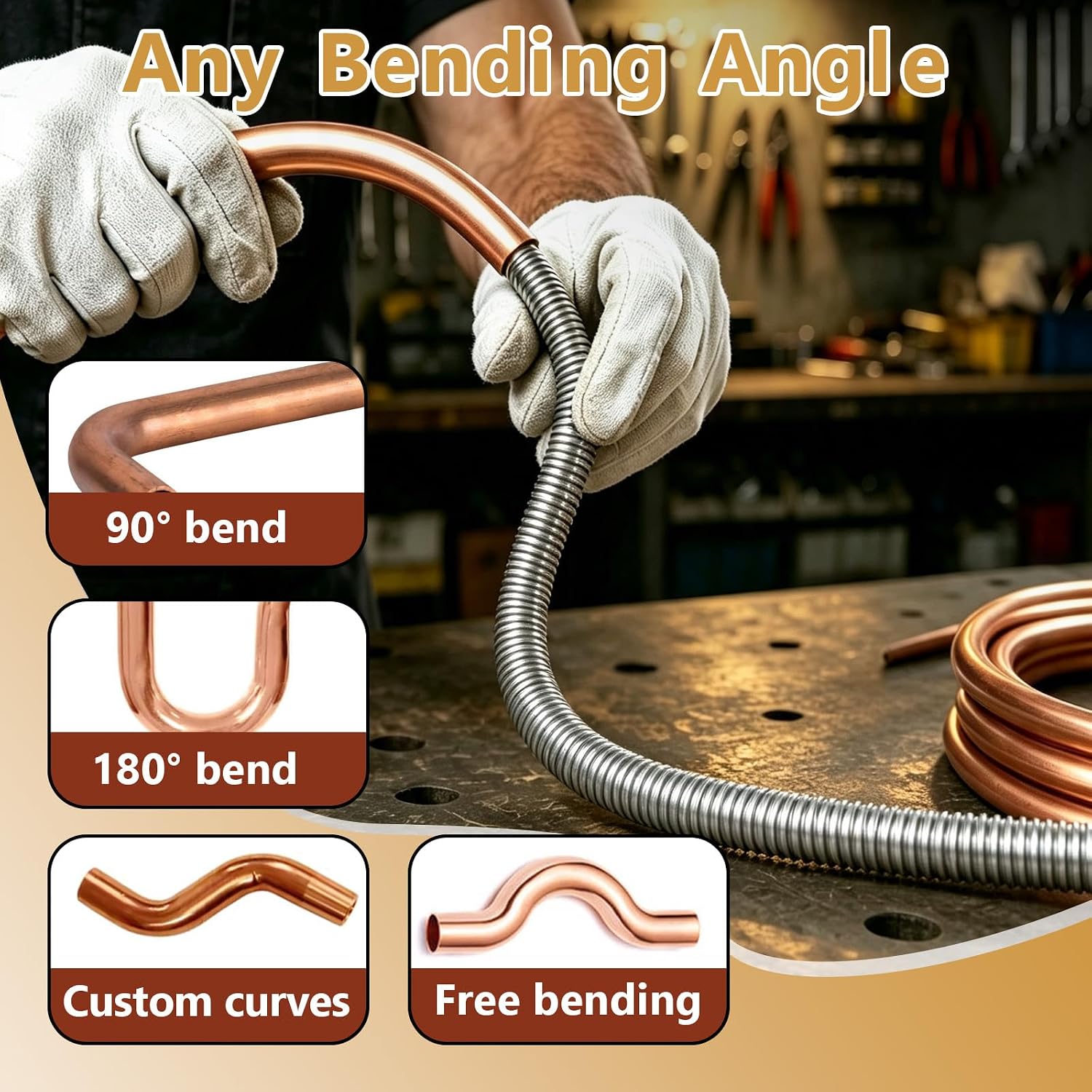 6-in-1 Copper Tube Bender, 43-inch Long Spring, Crease-Free Bending Tool