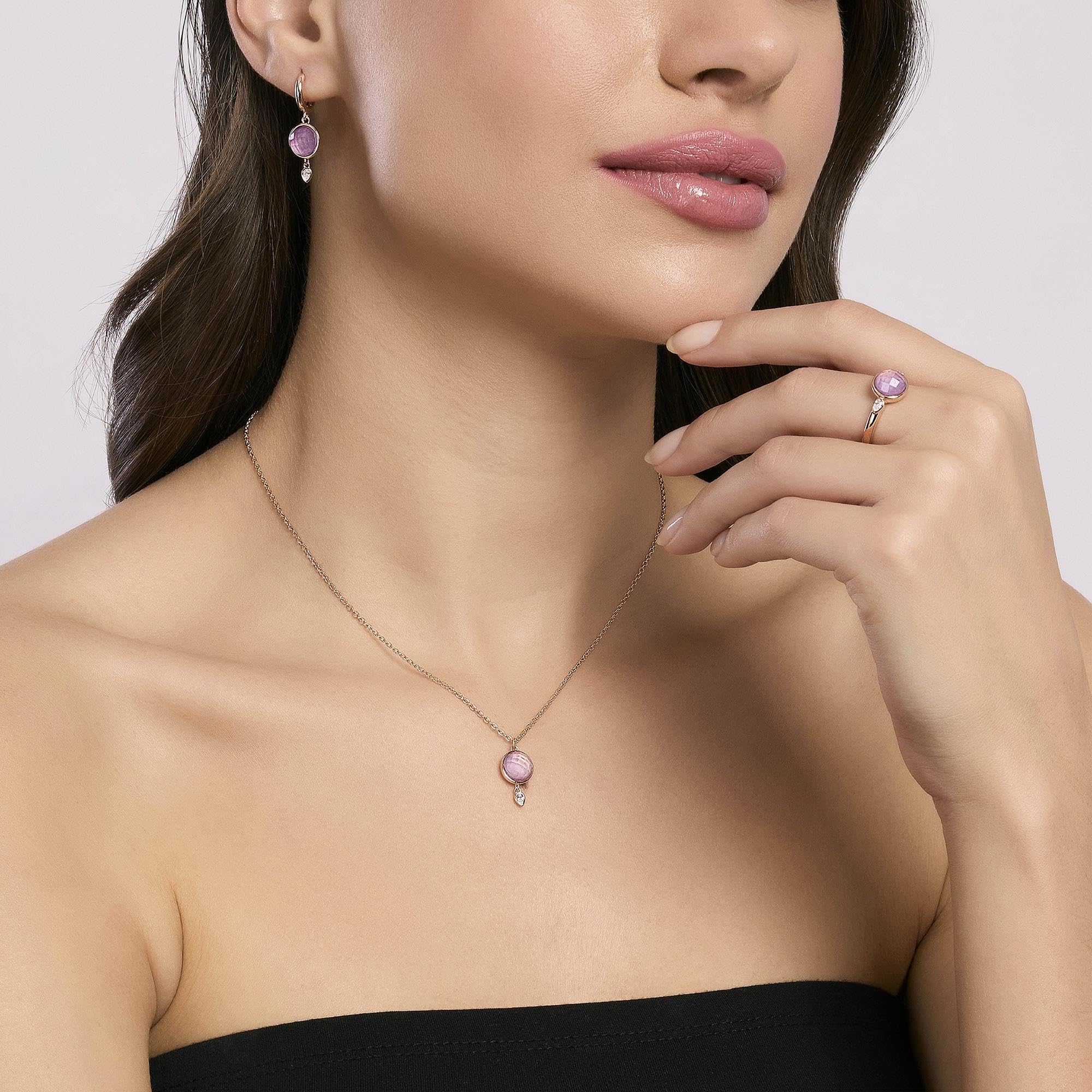 Mabina Gioielli - Collana Donna - Girocollo con giada lavanda e cristallo di rocca - 553536