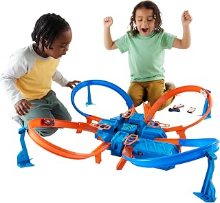 Hot Wheels Criss-Cross Crash Track Set with Motorized Booster, 4 Intersecting Crash Zones & 1:64 Toy Car - Epic Racing Fun