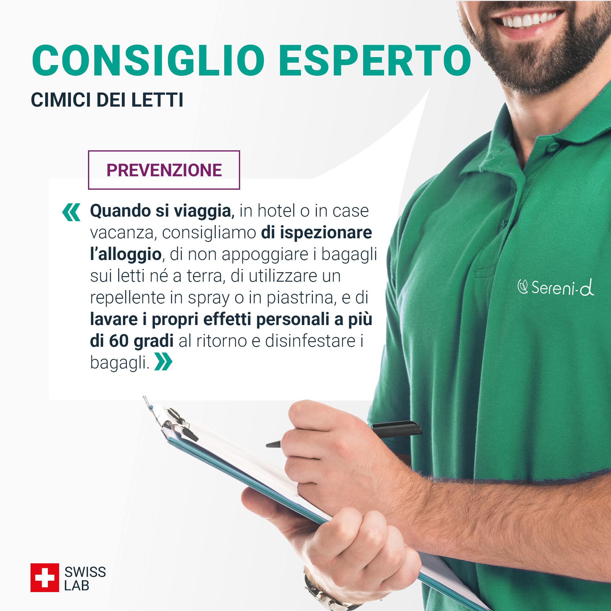 PIASTRINA DA VIAGGIO Repellente CIMICI DEI LETTI - Protegge il Tuo Bagaglio dalle Cimici dei Letti - Alta Efficacia Preventiva - Sereni-d SWISS LAB