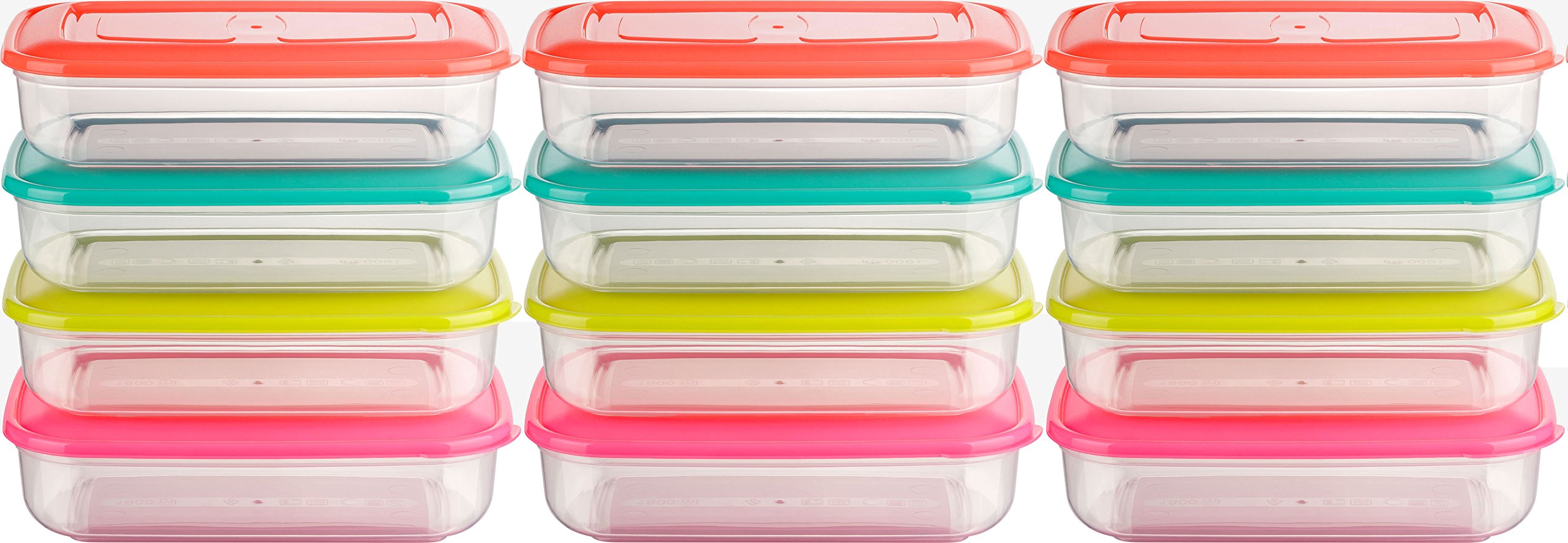 Kigima Gefrierdosen 12x1,8L rechteckig mehrfarbig – Vorratsdosen mit Deckel luftdicht – Frischhaltedosen mit Deckel – Aufbewahrungsbox Küche für Mealprep & Organisation