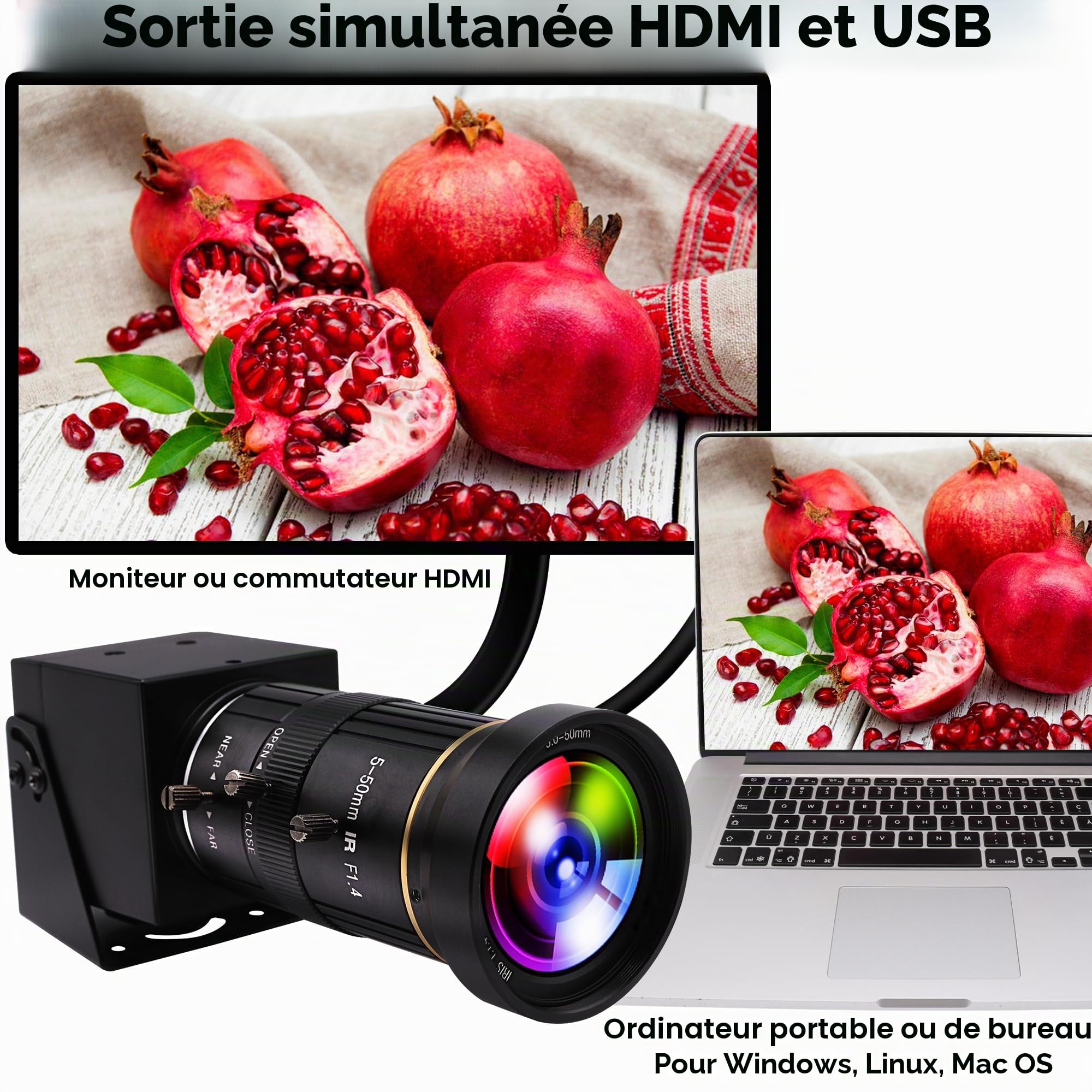 ELP Caméra USB 4K HDMI avec Zoom Optique 10X 5-50mm - Caméra de Vidéoconférence Ultra HD 2160P pour Ordinateur, Webcam Plug and Play pour Windows, Linux, Android