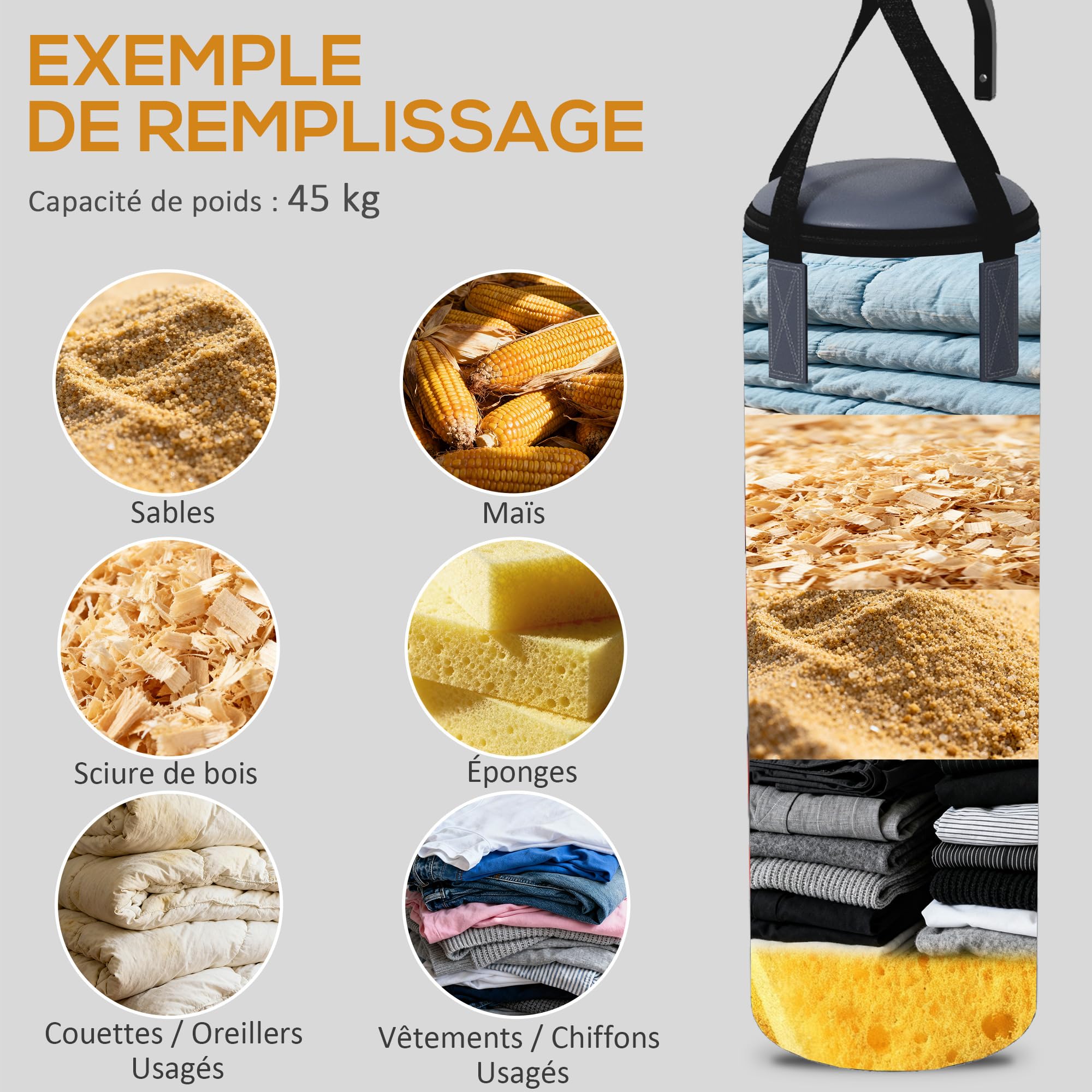 SPORTNOW Sac de Frappe Sac de Boxe Non rempli avec Support Mural, Sac Lourd avec Gants, Bandes pour Les Mains et Crochet pivotant à 360° - pour MMA, Kickboxing, karaté, entraînement à Domicile