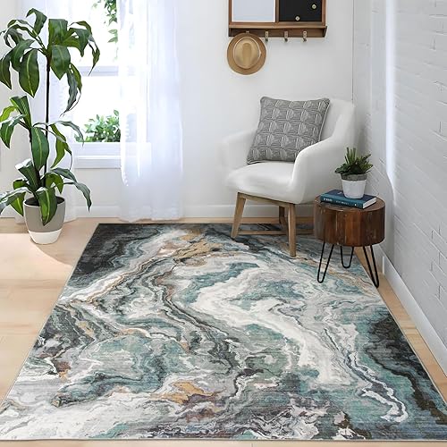 Miniatura 17 de Mountain Up - Alfombra de entrada de 3 x 5 pies, moderna alfombra de mármol lavable con parte trasera antideslizante, entrada abstracta, alfombra