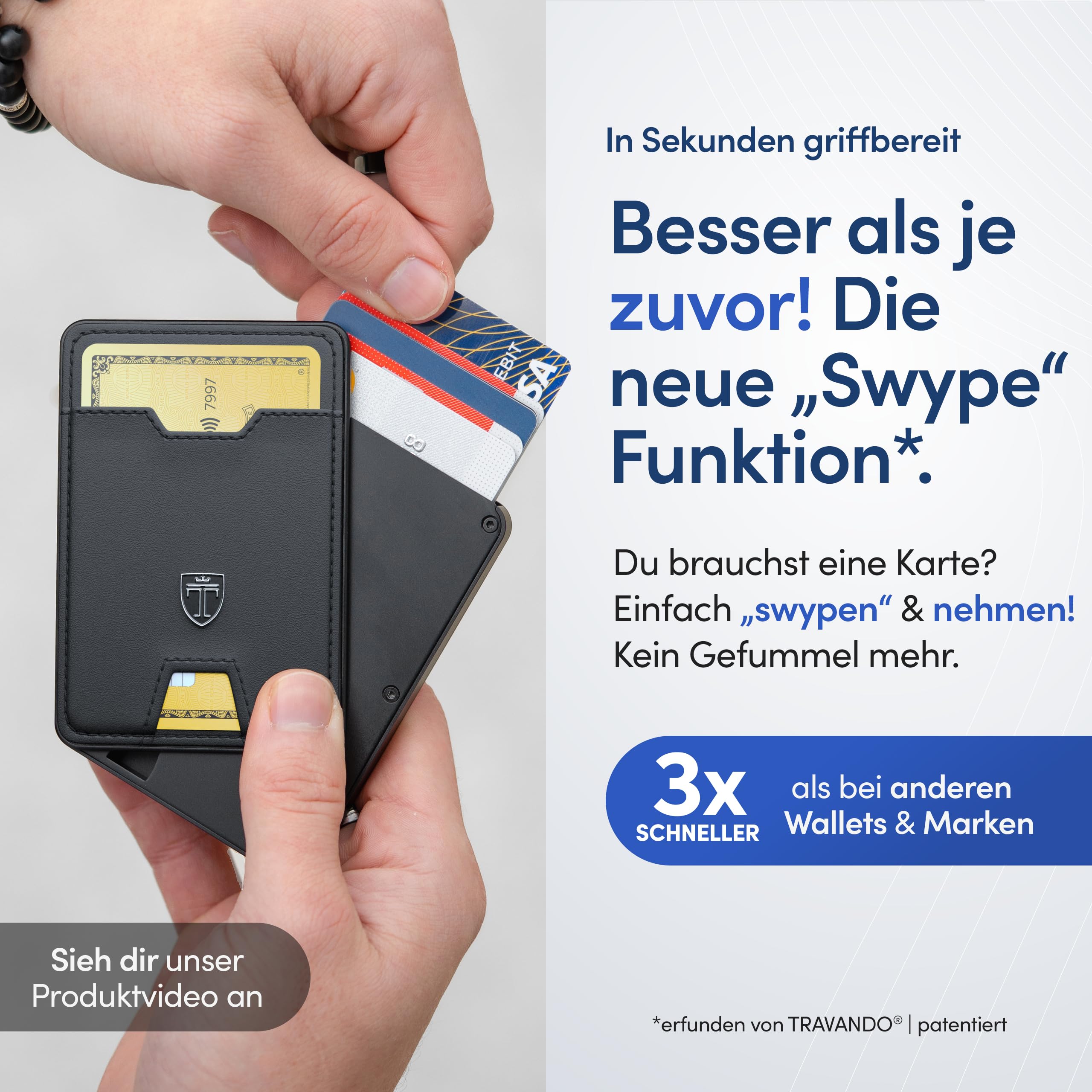 TRAVANDO SWYPE Echtleder Aluminium Pop-Up Wallet für 6-7 Karten - Geldbörse für Herren mit RFID Schutz - Geldbeutel mit Geldfach - Kartenetui mit Geldstasche - inklusive Geschenkbox (6-7 Karten)