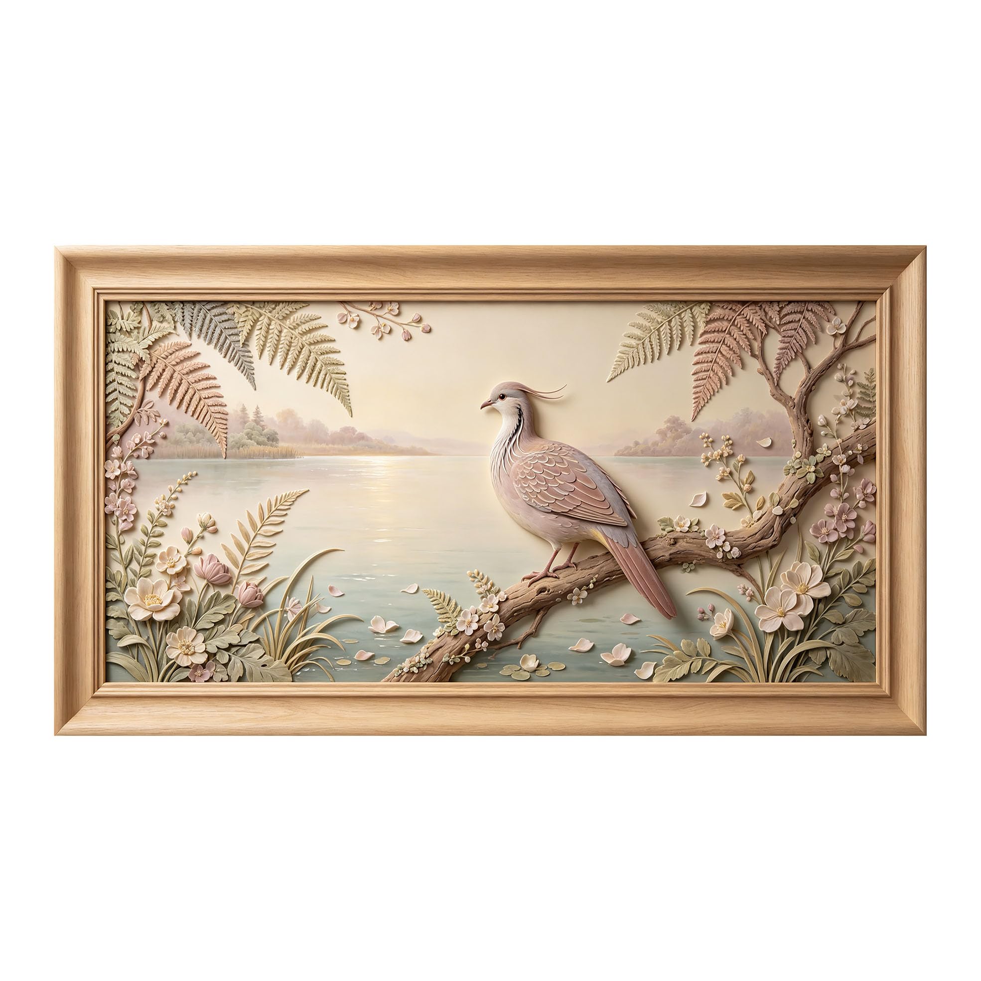 Yzpallescene 3D 3D Framed Wall Art 50cm×90cm Bird Lake Landscape Botanical Pastoral Large Size SelfAdhesive Removable Wall Decor Prints Artwork for Living Room Bedroom Office