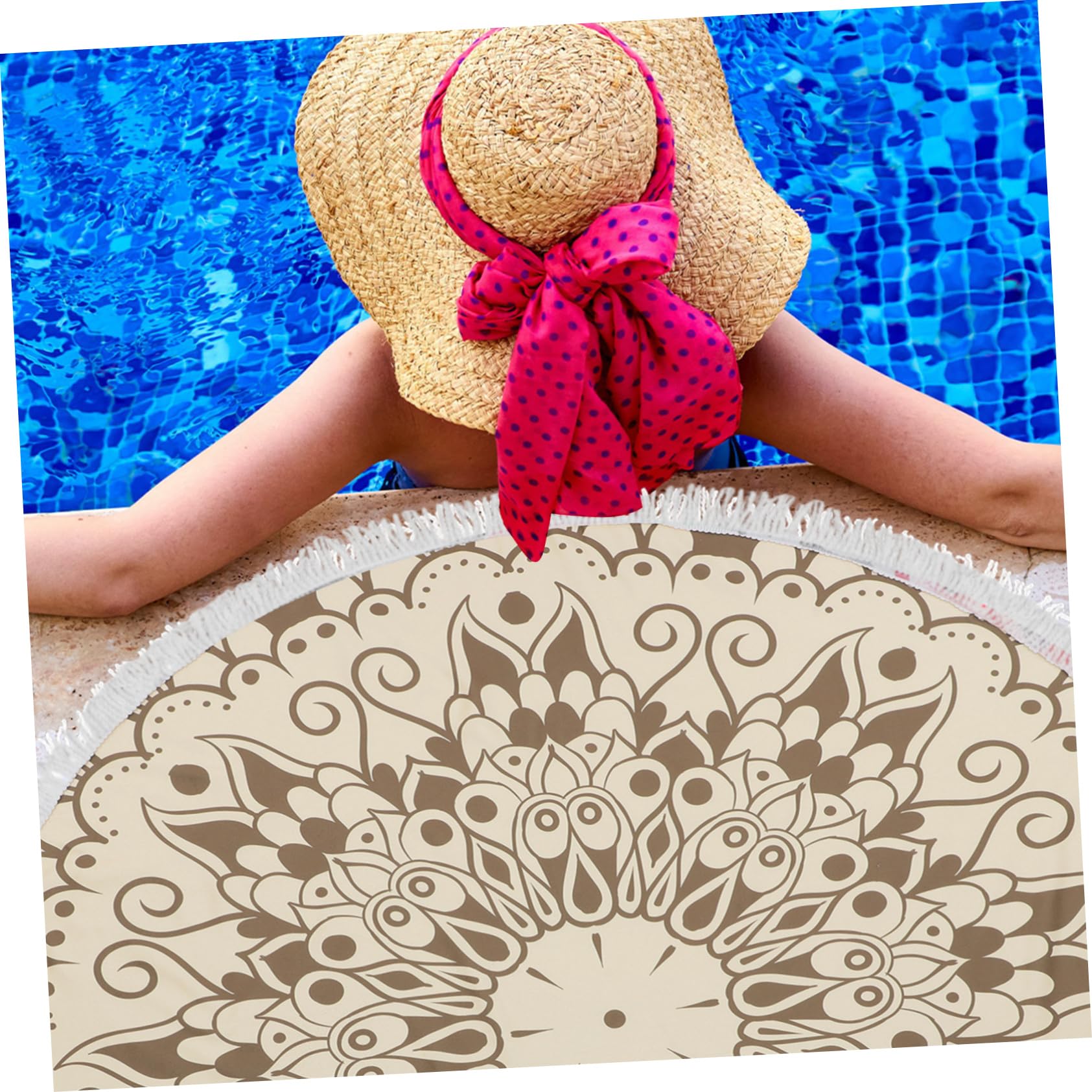 Serviette de Plage Ronde en Tissu Ultra Doux 150cm avec Imprimé Mandala et Franges, Séchage Rapide et Absorption d'eau pour Voyage International