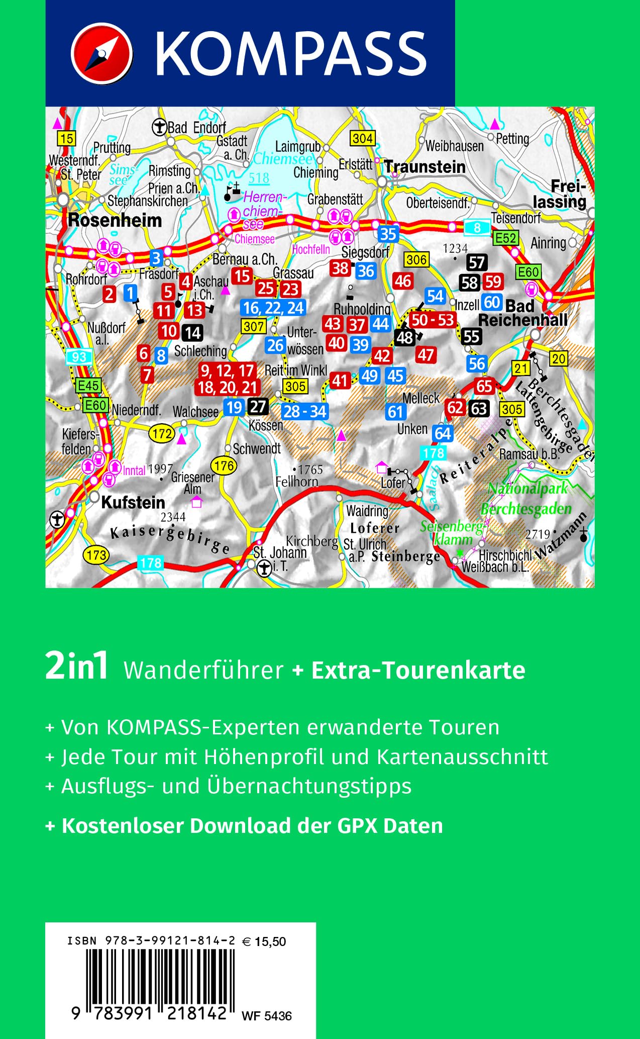 KOMPASS Wanderführer Chiemgauer Alpen, 65 Touren mit Extra-Tourenkarte: GPS-Daten zum Download