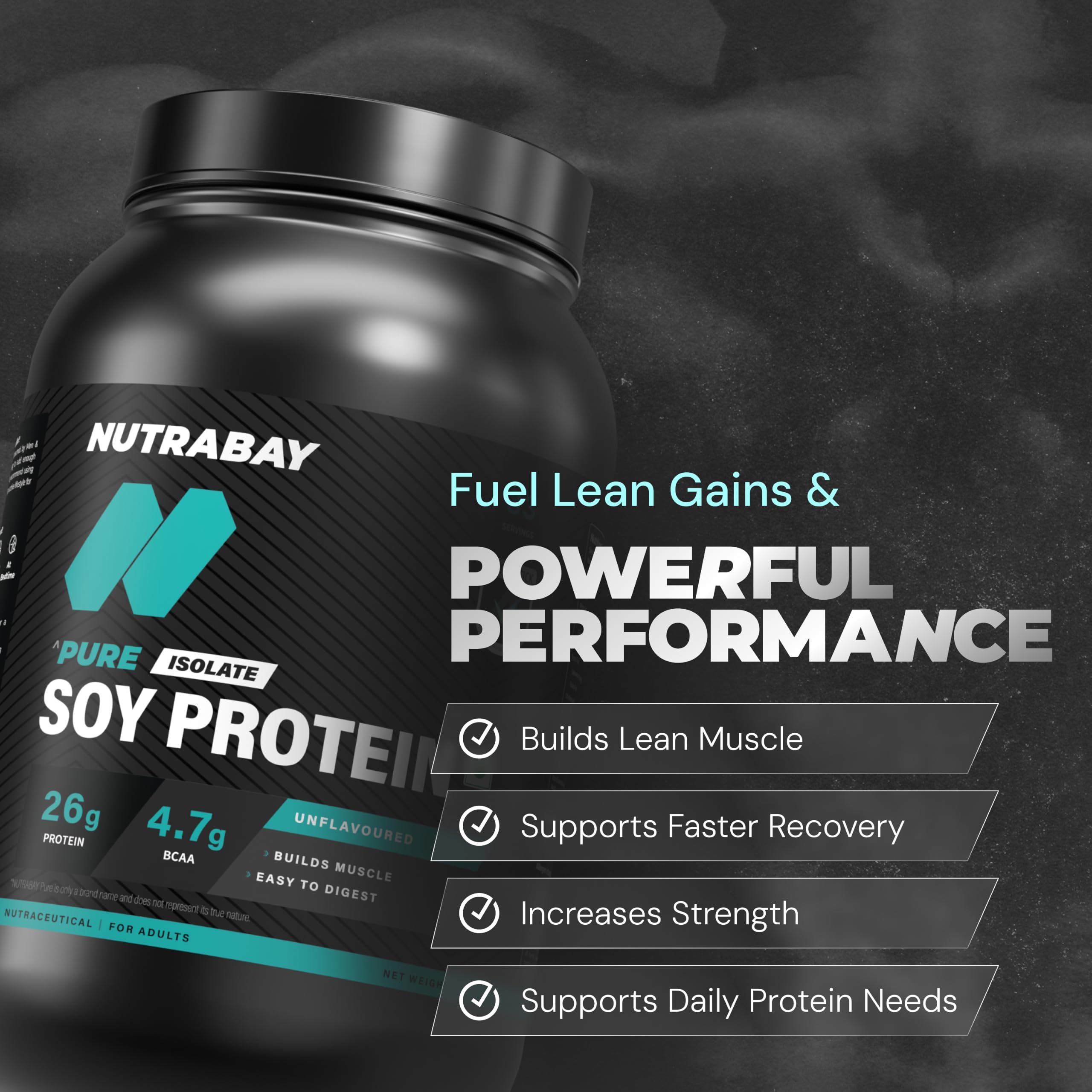 Nutrabay Pure Soy Protein Isolate Powder 26.2g Protein, 4.7g BCAA per Serving, NABL Lab Tested – Easy to Digest, No Added Sugar, Vegan – 1kg, Unflavoured | 100% Authentic & Clean Protein 2