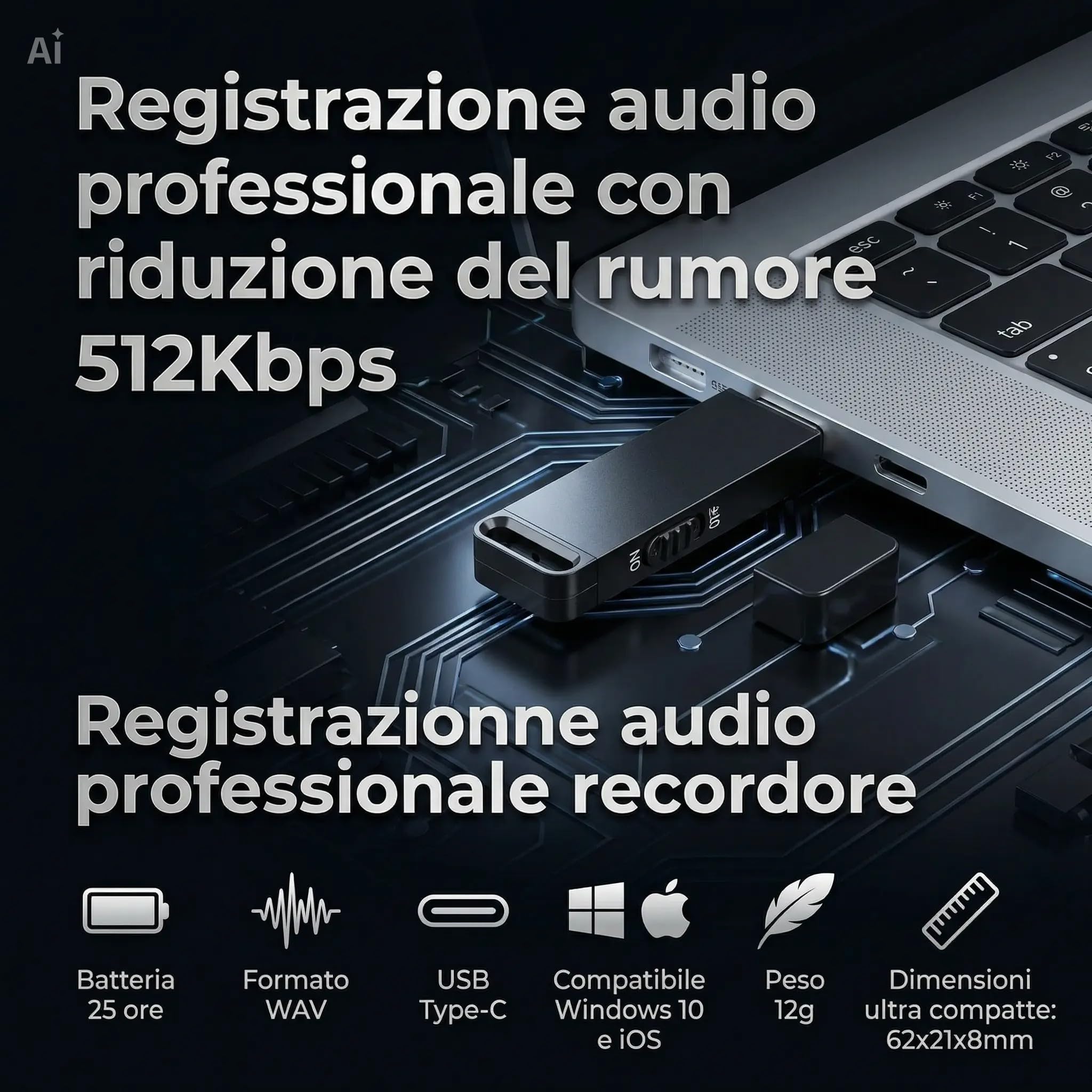 Grabadora de audio digital micro con 32 GB de memoria interna – Memoria USB micro grabadora de voz profesional con reducción de ruido, batería 25 horas