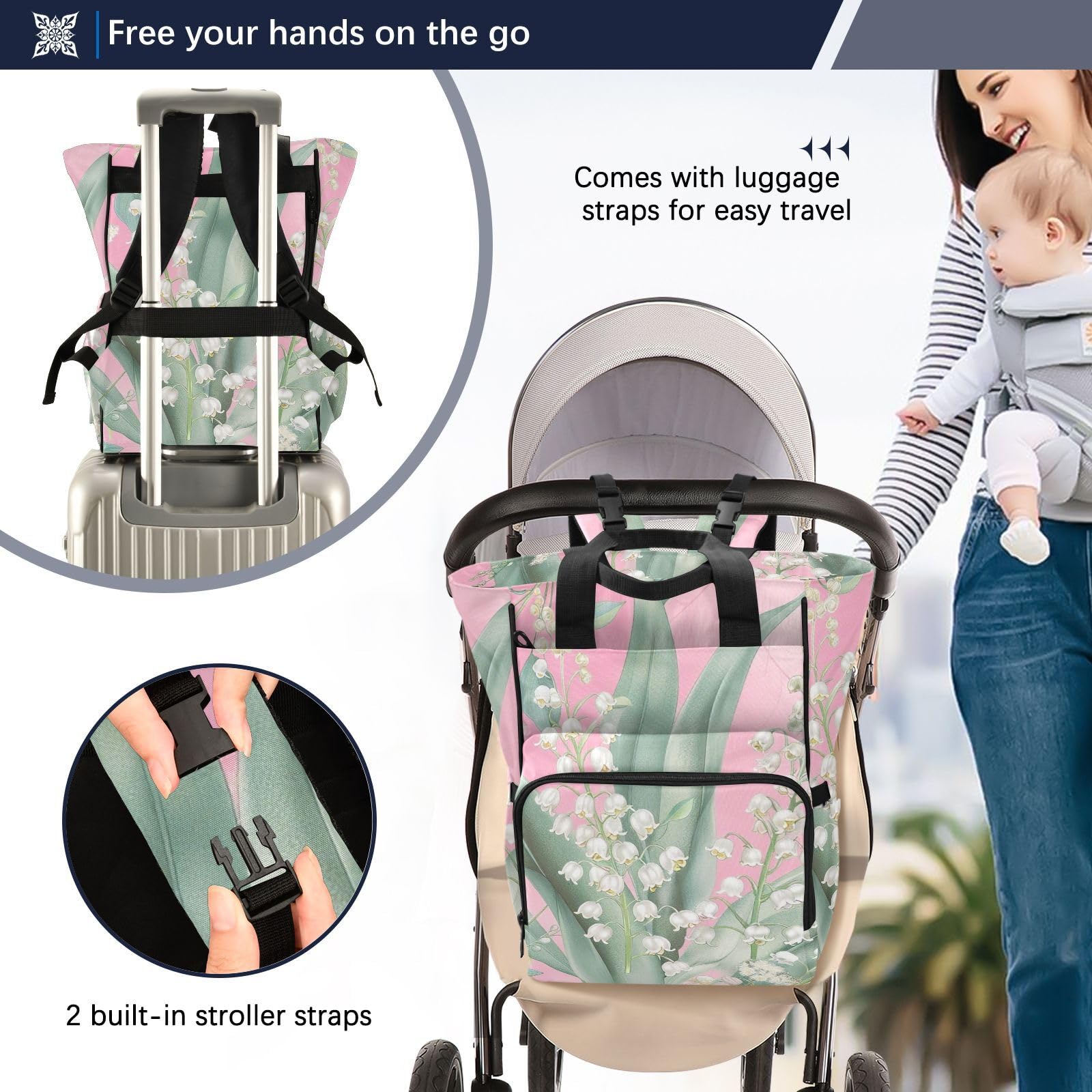 Borsa per pannolini zaino per mamme papà Lily Valley Bellflower