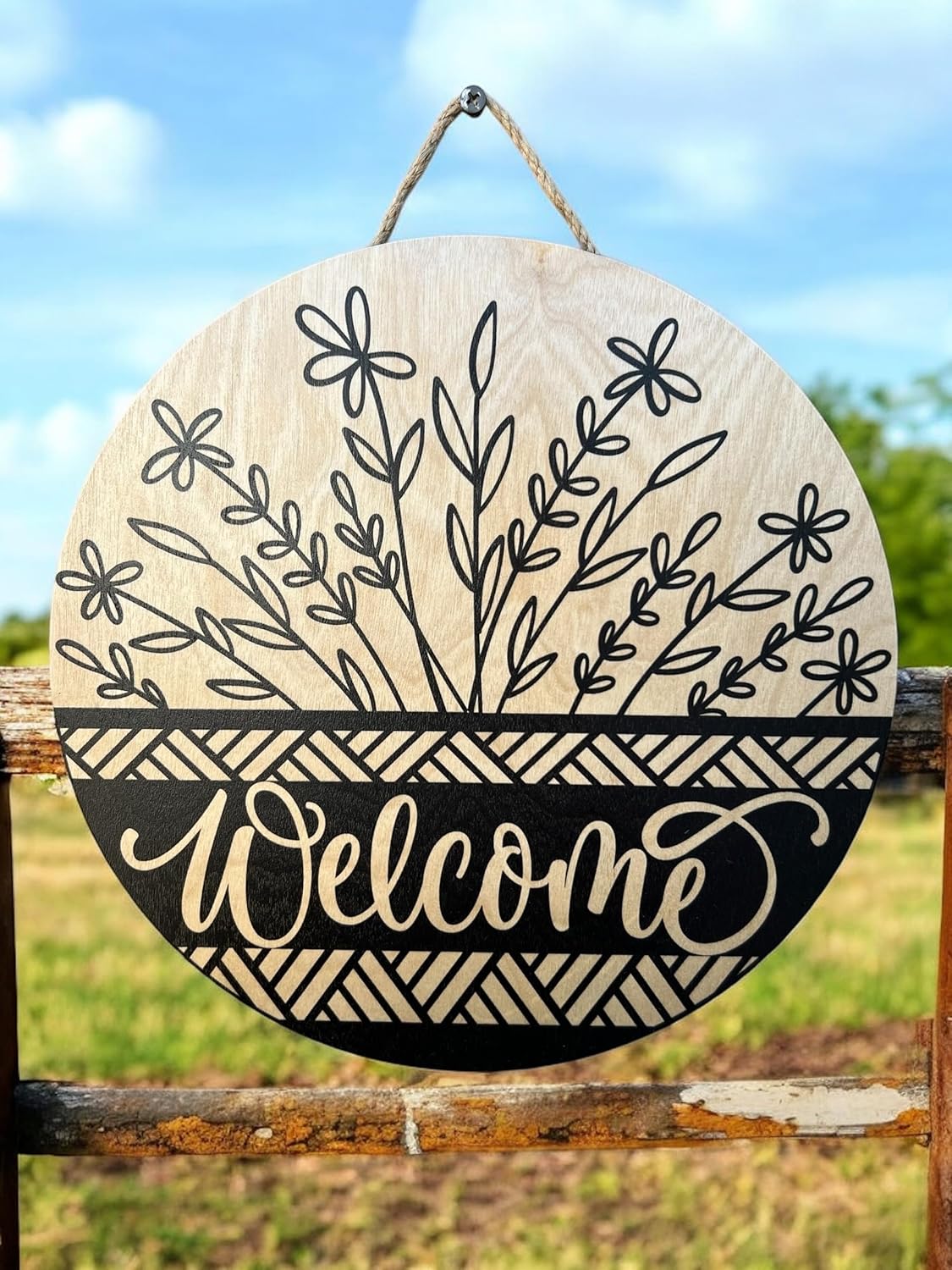 Wood front door sign Wood sign Home decor Welcome sign Sign for front door House warming gift Wedding gift (Wildflower 4.0-UV029(NB) S008, 15" Width)