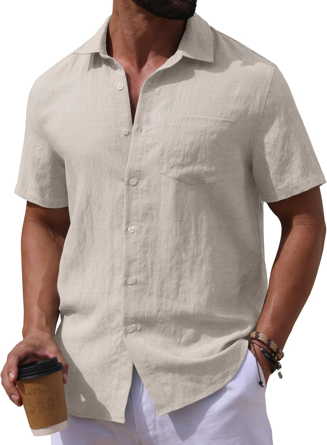 Sailwind Men's Linen Button Down Shirts Short Sleeve Casual Lightwetght Beach Summer Vacation Shirt with Pocket - Image 2