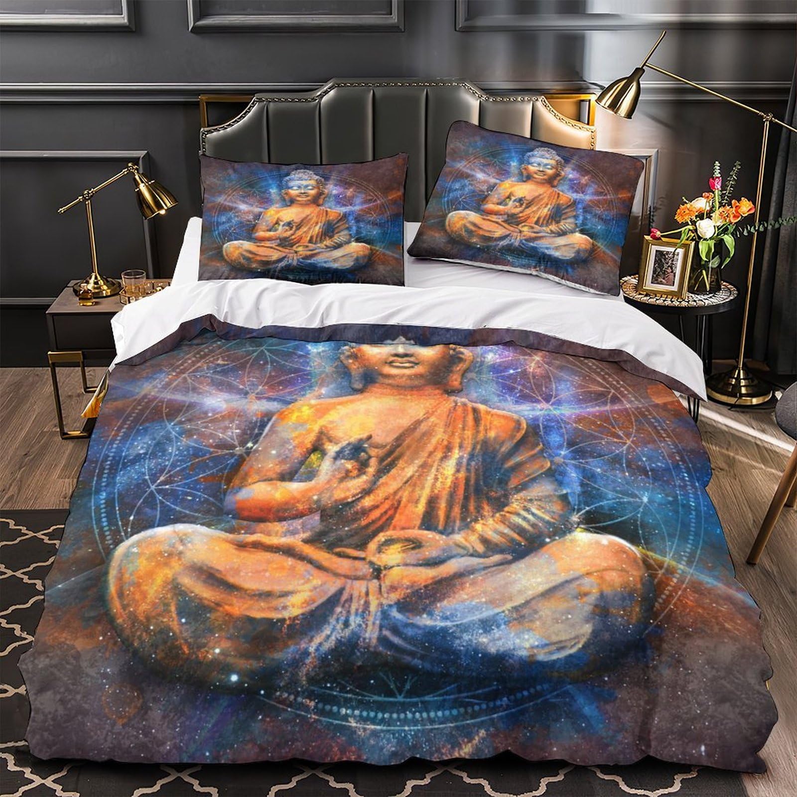 Housse de couette Bouddha 135x200 microfibre avec parure de lit 3D