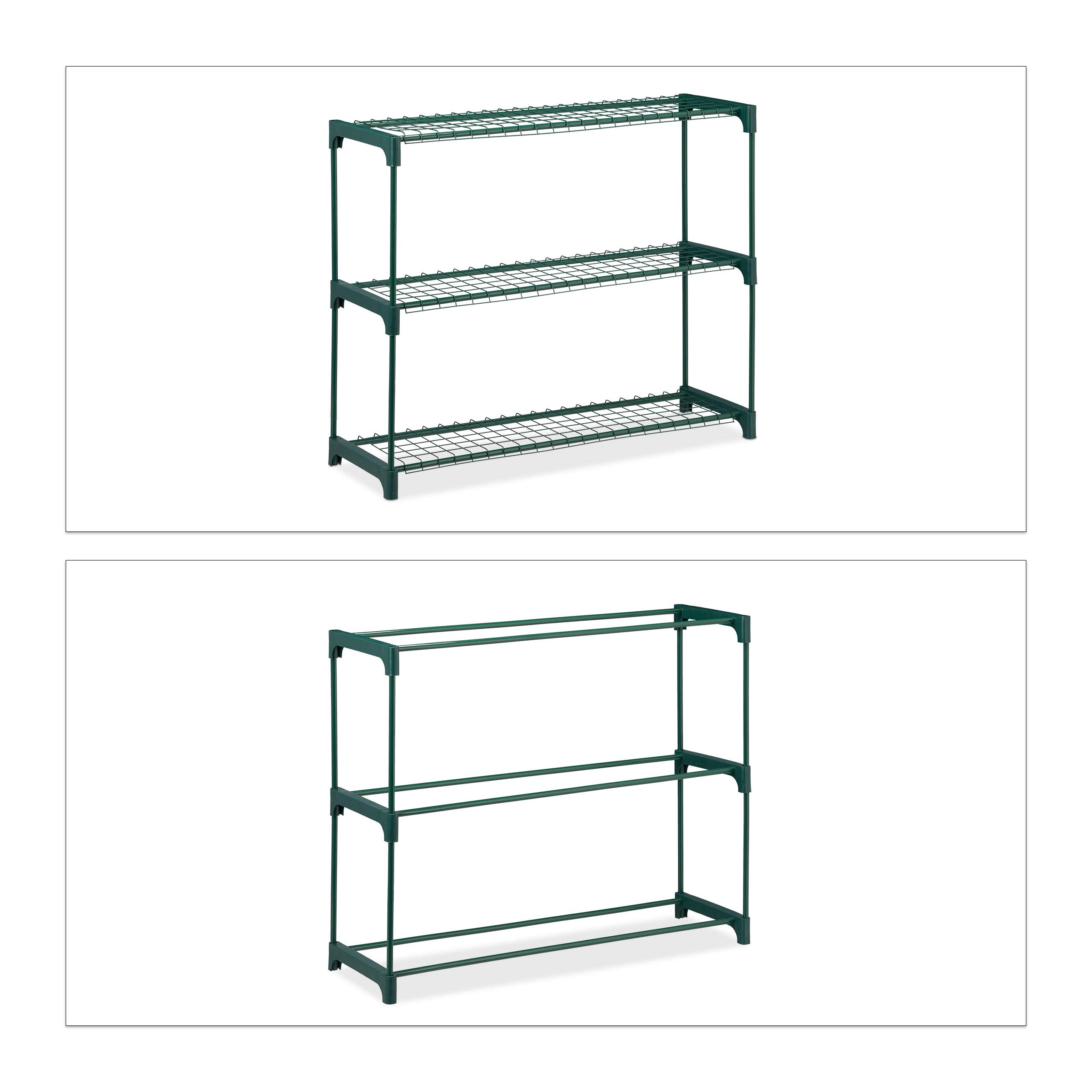 Relaxdays Estantería Plantas, Soporte Macetas, Estantes Flores, 3 Baldas, Metal-Plástico, 1 Ud., 74,5x91x28,5 cm, Verde
