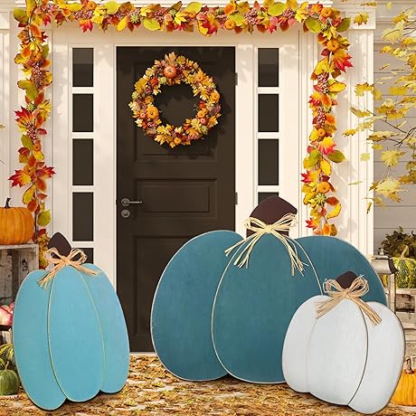 3 Pcs Blue Pumpkin Fall Decor for Thanksgiving Holiday
