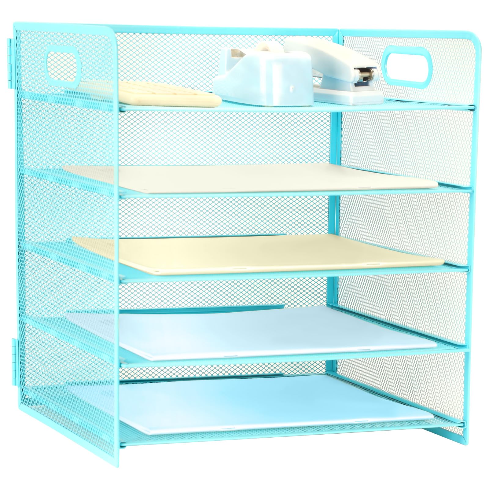 Organizador de papel de 5 niveles, bandeja de malla para cartas, revistas, archivos, almacenamiento para oficina, escuela, hogar, color azul