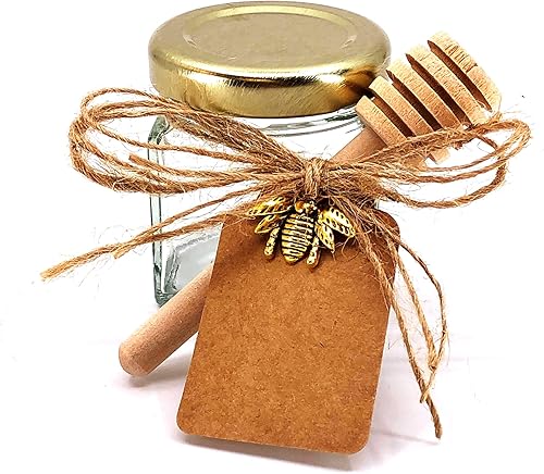 The Honey Jar Bee-luxe Evento, despedida de soltera o recuerdos de boda  Tarro hexagonal de madera de 1.5 onzas para miel y abalorios de abeja
