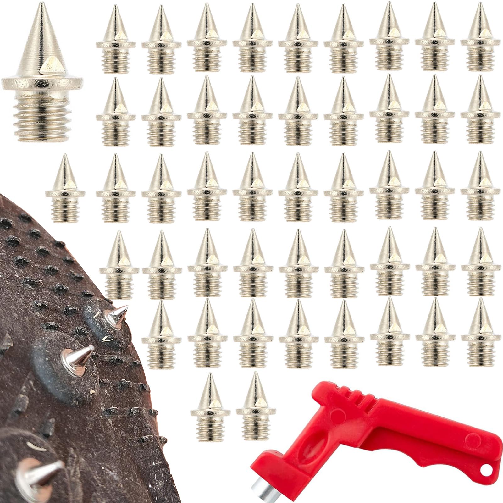 Pack of 50 Spike Nails 5 mm, Spikes, Replacement Spikes, Steel Spike Nails, Sports Shoes, Athletics Spikes Replacement, with Spike Wrench for Track Shoes, Long Jumping, Running, Hiking, Jumping