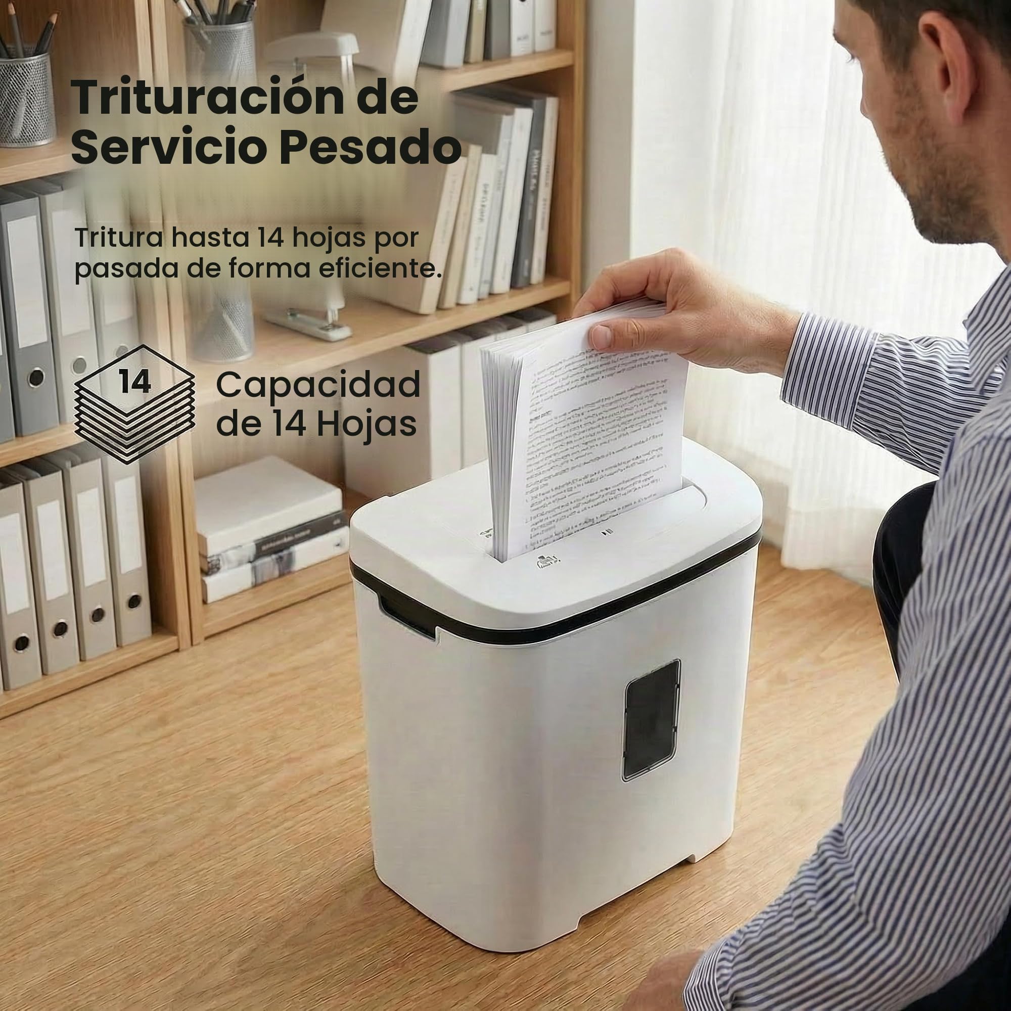 Trituradora de Papel Profesional Oficina: 14 Hojas P-4 60 Minutos Continuos Destruye Tarjetas de Crédito/Documentos/Grapas Papelera 21L Silenciosa para Casa Escuelas Hospitales Empresa