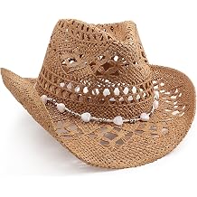 AQOKKA Straw Cowboy Hats for Women Men Western Cowgirl Hats with Shapeable Brim Woven Hollow Out Unisex Beach Roll Up Caps