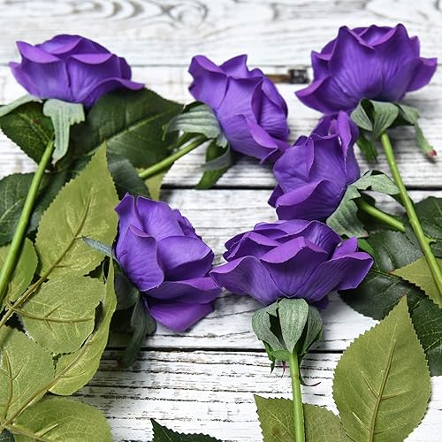 Miniatura 236 de FiveSeasonStuff 12 tallos de flores artificiales, rosas de seda de tacto real para decoración de bodas, ramos de novia, centros de mesa, fiestas y 9