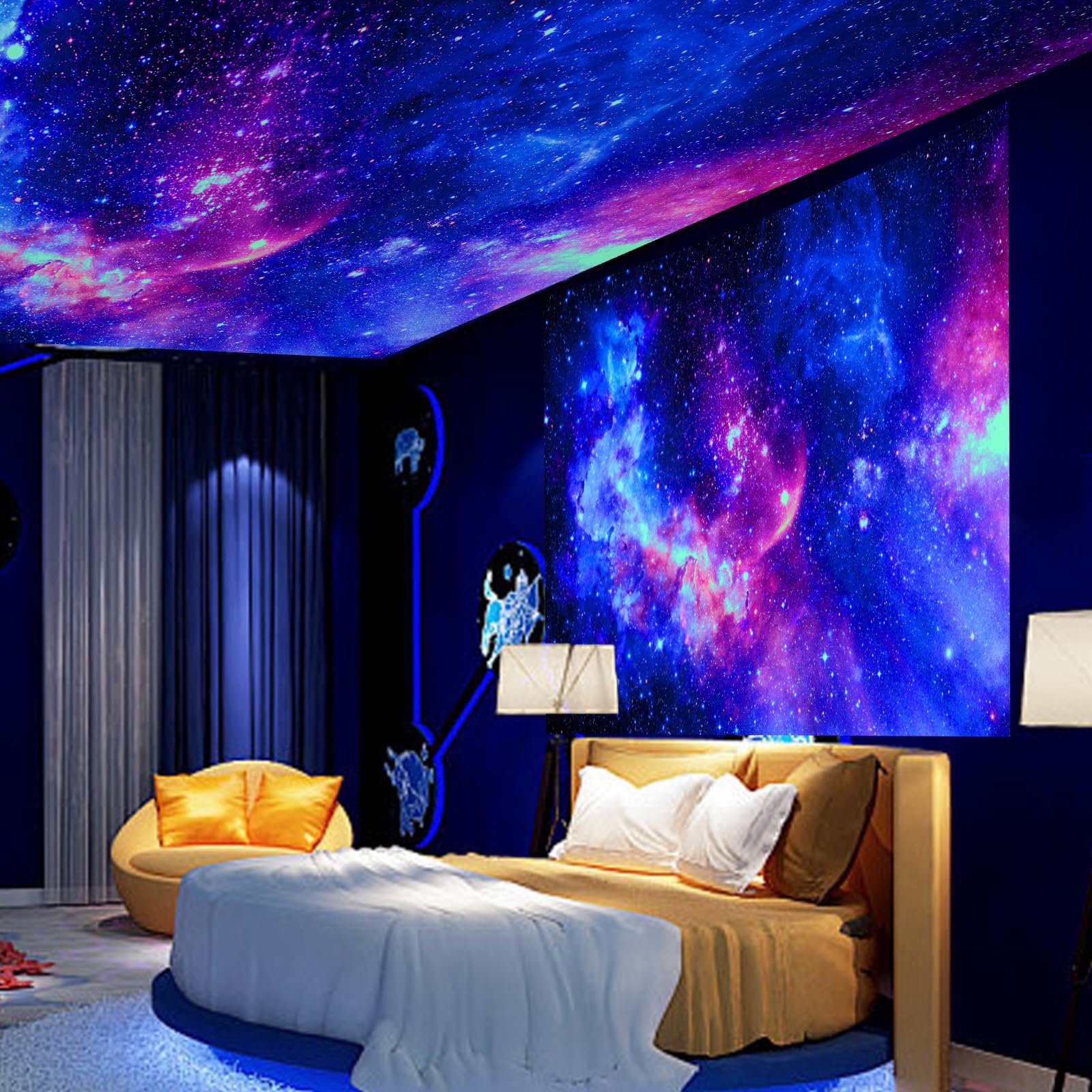 Apdidl Arazzo Galaxy UV: Poster Con Luce Nera Per Camera Da Letto - 130 Cm, Floreale Spaziale
