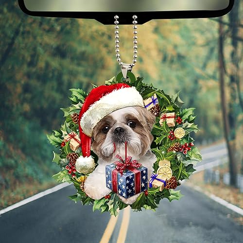Miniatura 5 de Talataca Shih Tzu - Corona de sombrero de Navidad para amantes de los perros, accesorios para espejo retrovisor plano 2D, adorno para árbol de