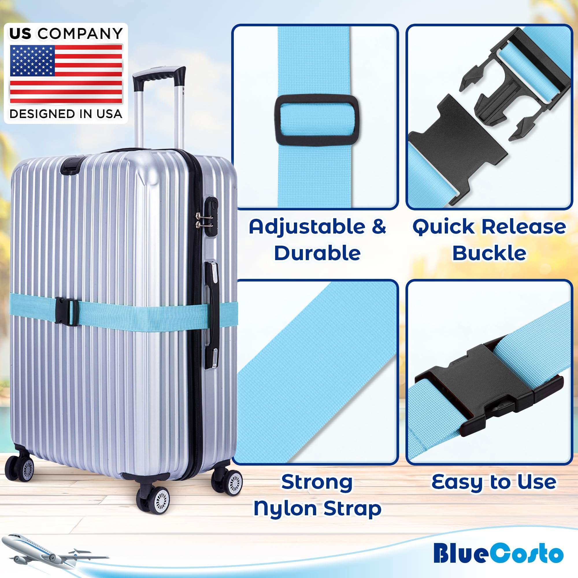 Amazon.com: Luggage Straps for Suitcases - TSA Approved - Blue, 4