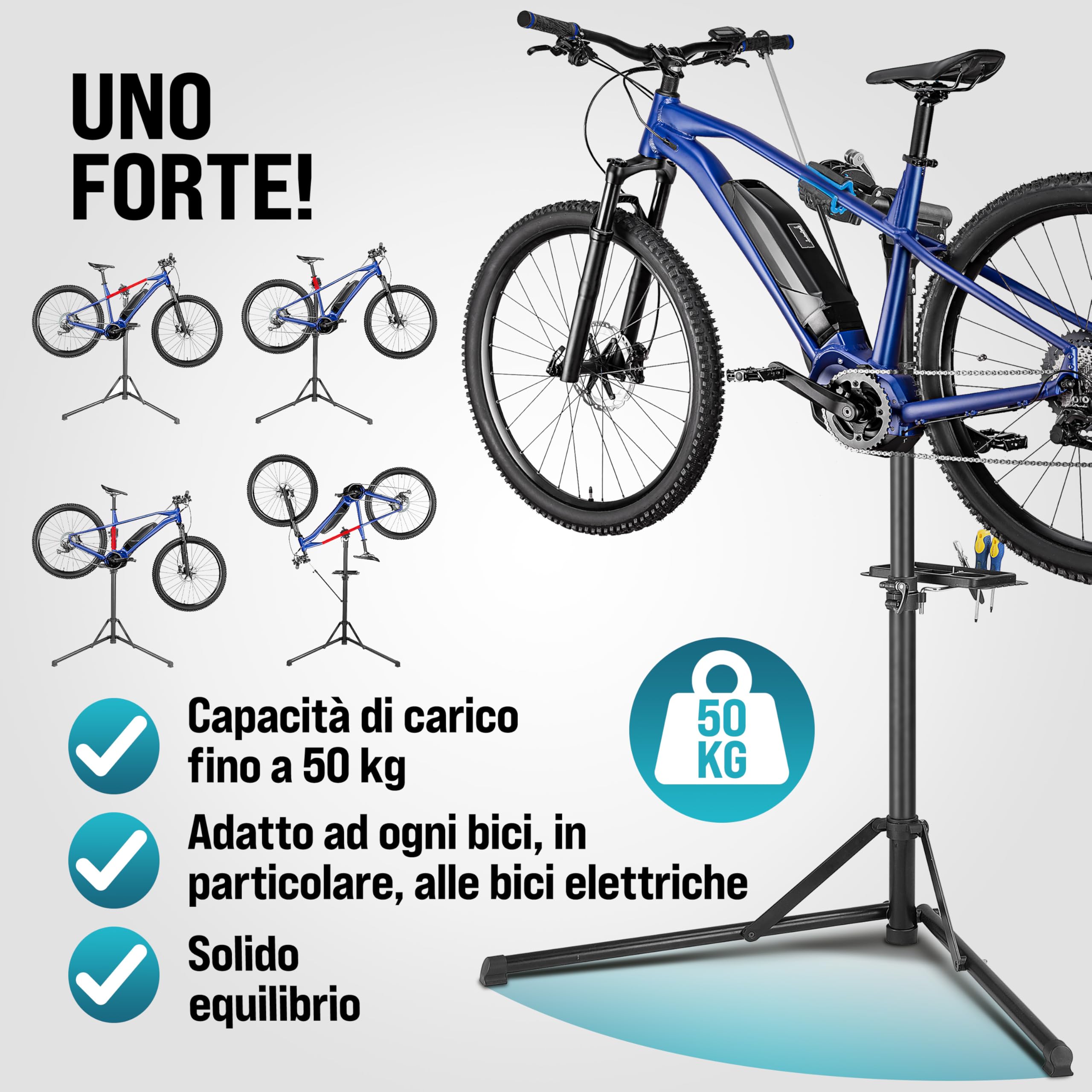 Monzana® Cavalletto Riparazioni Biciclette fino a 50kg Borsa Trasporto Pieghevole Asta Regolabile Montaggio Bici Elettriche E-Bike Officina